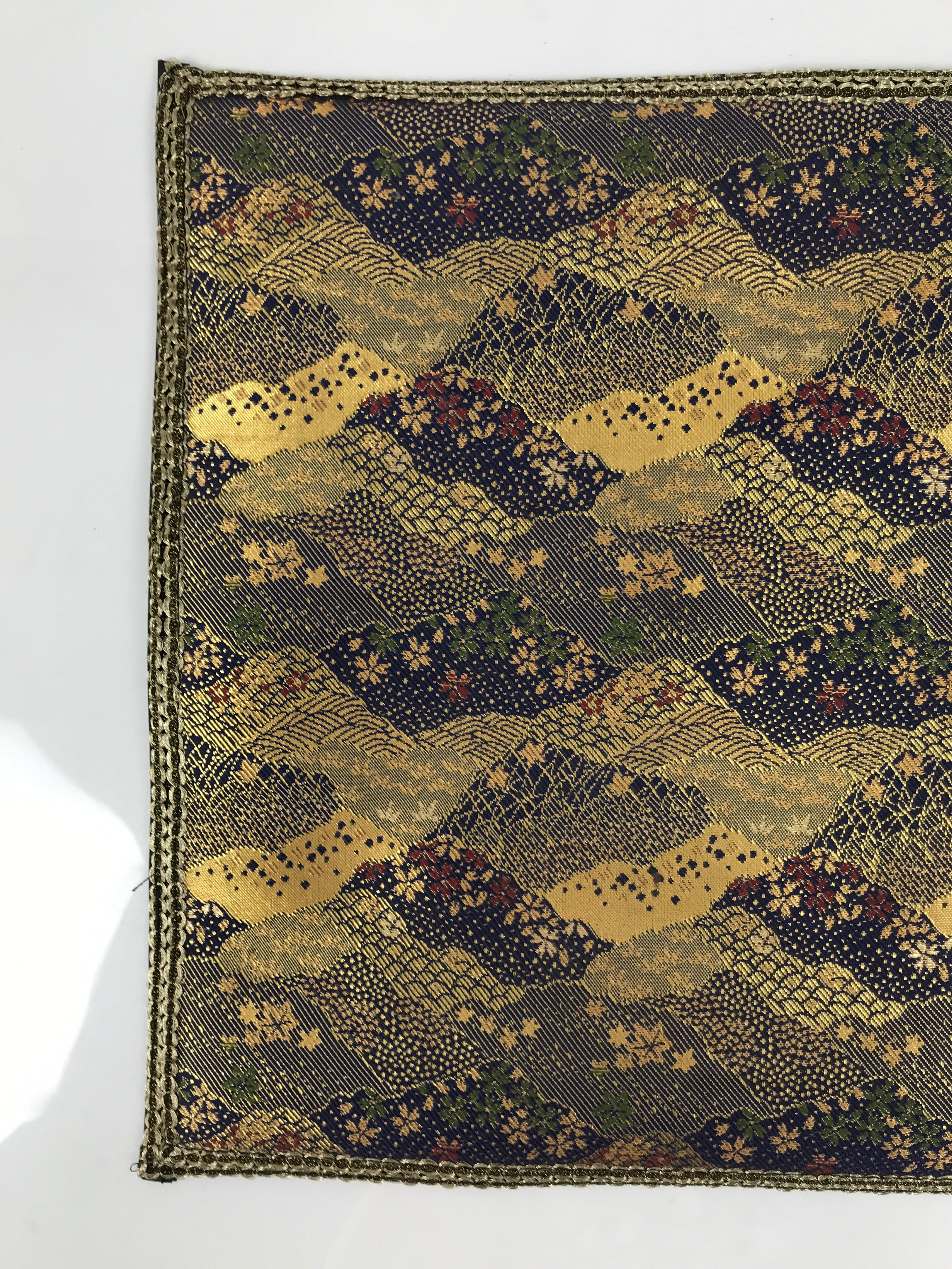 Japanese Buddhist Altar Kyozukue Silk Table Mat Uchishiki Blue Gold Sakura BA915