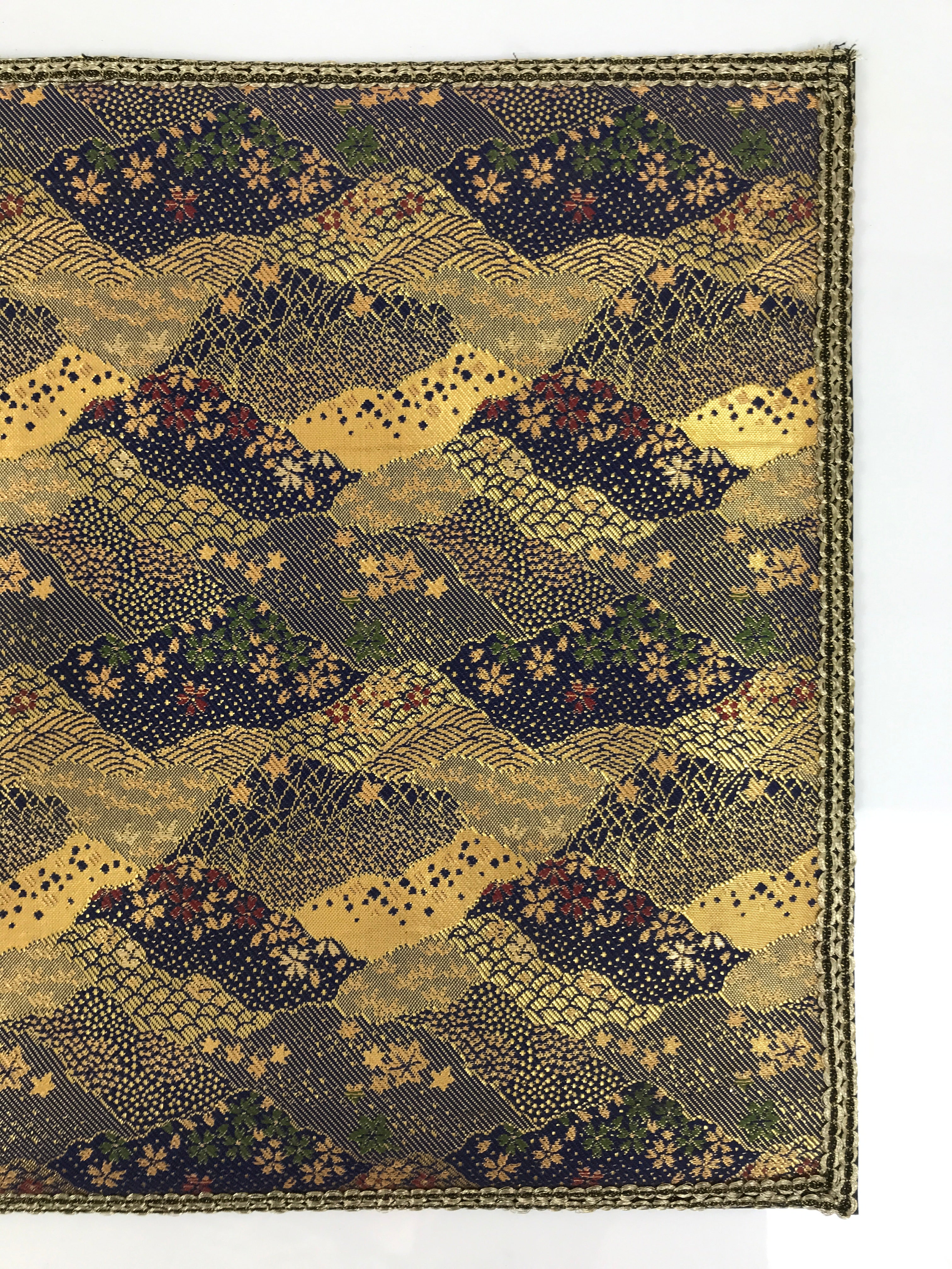 Japanese Buddhist Altar Kyozukue Silk Table Mat Uchishiki Blue Gold Sakura BA915