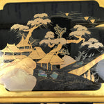 Japanese Buddhist Altar Lacquer Door Panel Vtg Makie Raden Scenery Gold BA468