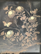 Japanese Buddhist Altar Lacquer Drawer Vtg Bronze Gold Makie Chrysanthemum BA499