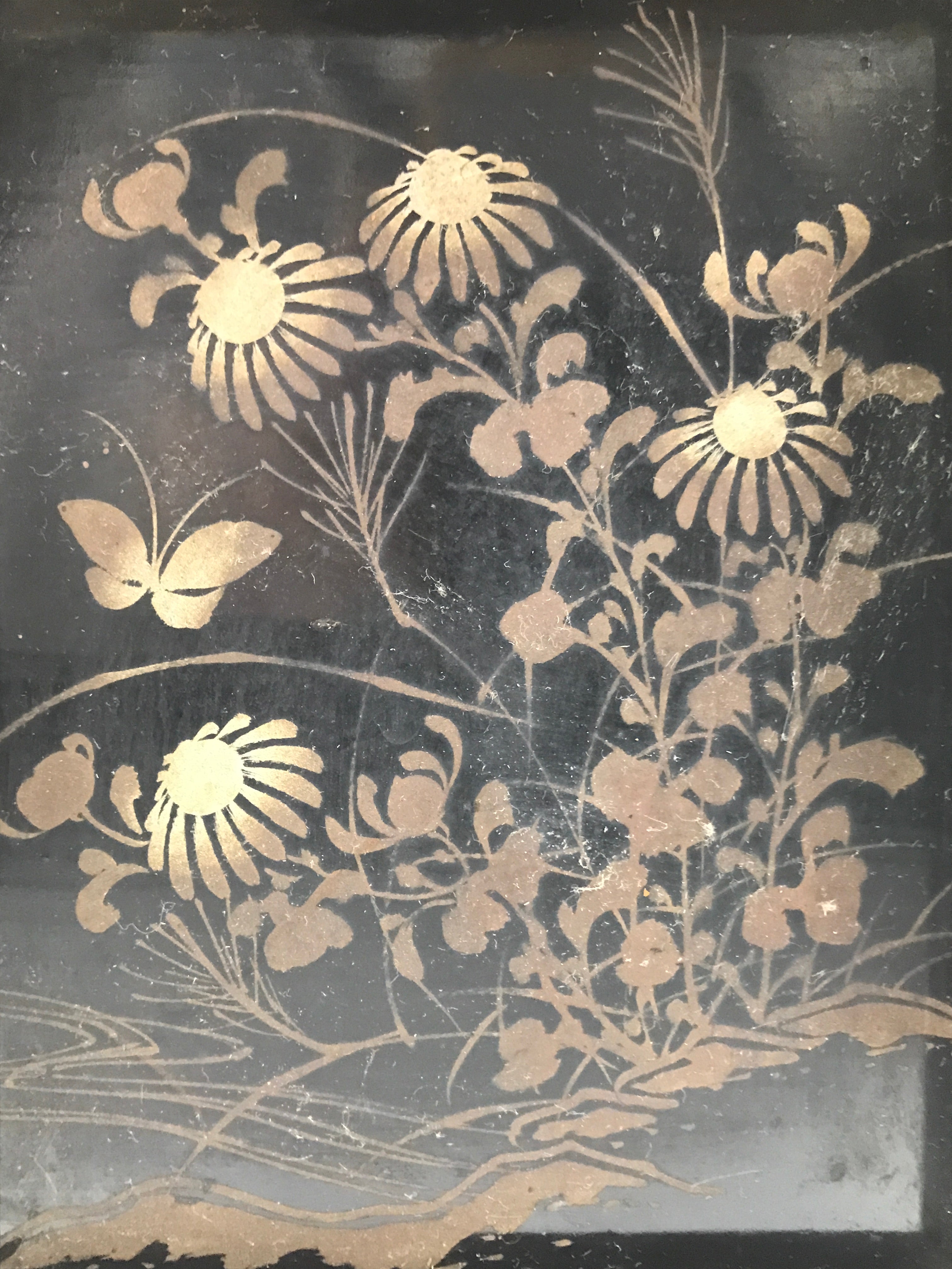 Japanese Buddhist Altar Lacquer Drawer Vtg Bronze Gold Makie Chrysanthemum BA499