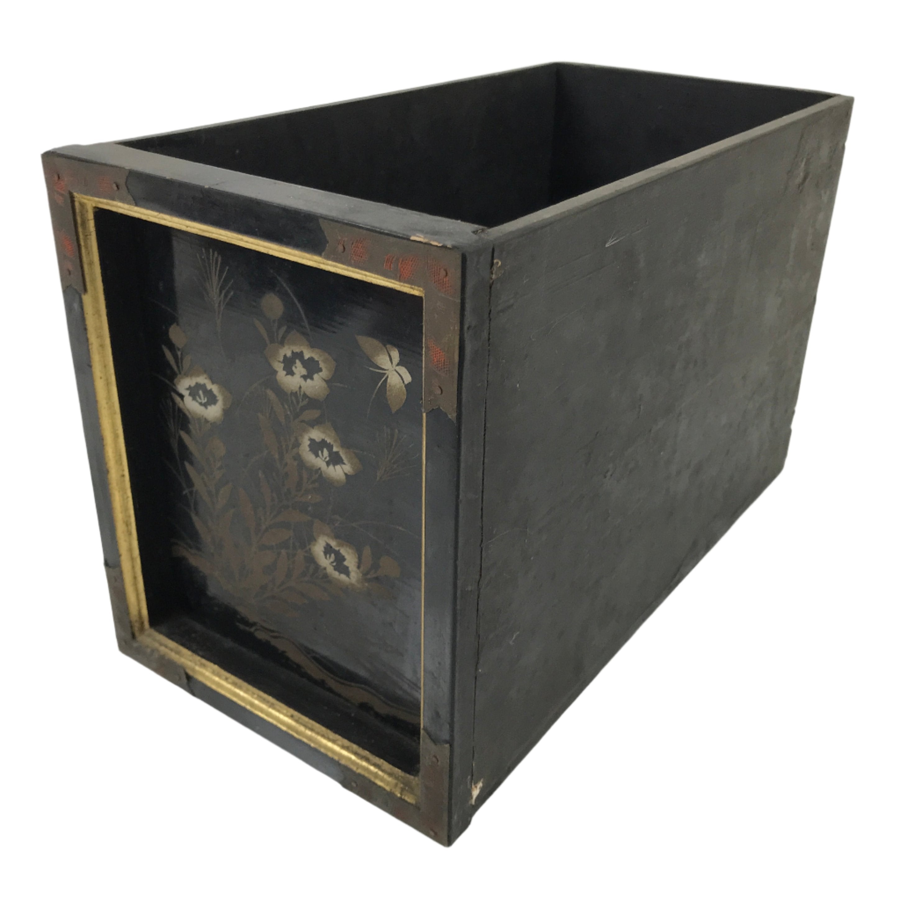 Japanese Buddhist Altar Lacquer Drawer Vtg Gold Makie Balloon Flower Kikyo BA500