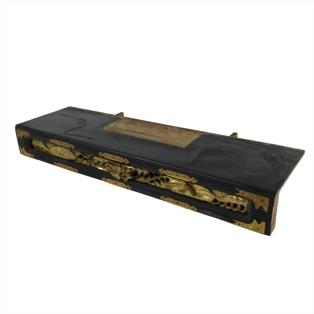 Japanese Buddhist Altar Lacquer Part Vtg Gilt Carved Wood Lotus Gold Black BA290