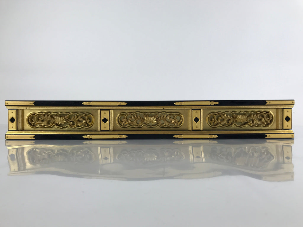 Japanese Buddhist Altar Lacquer Part Vtg Gilt Carved Wood Peony Gold Black BA275