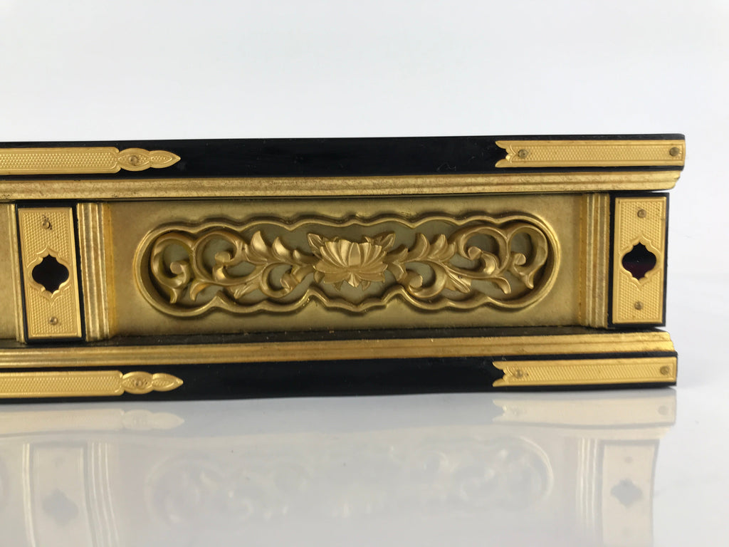 Japanese Buddhist Altar Lacquer Part Vtg Gilt Carved Wood Peony Gold Black BA275