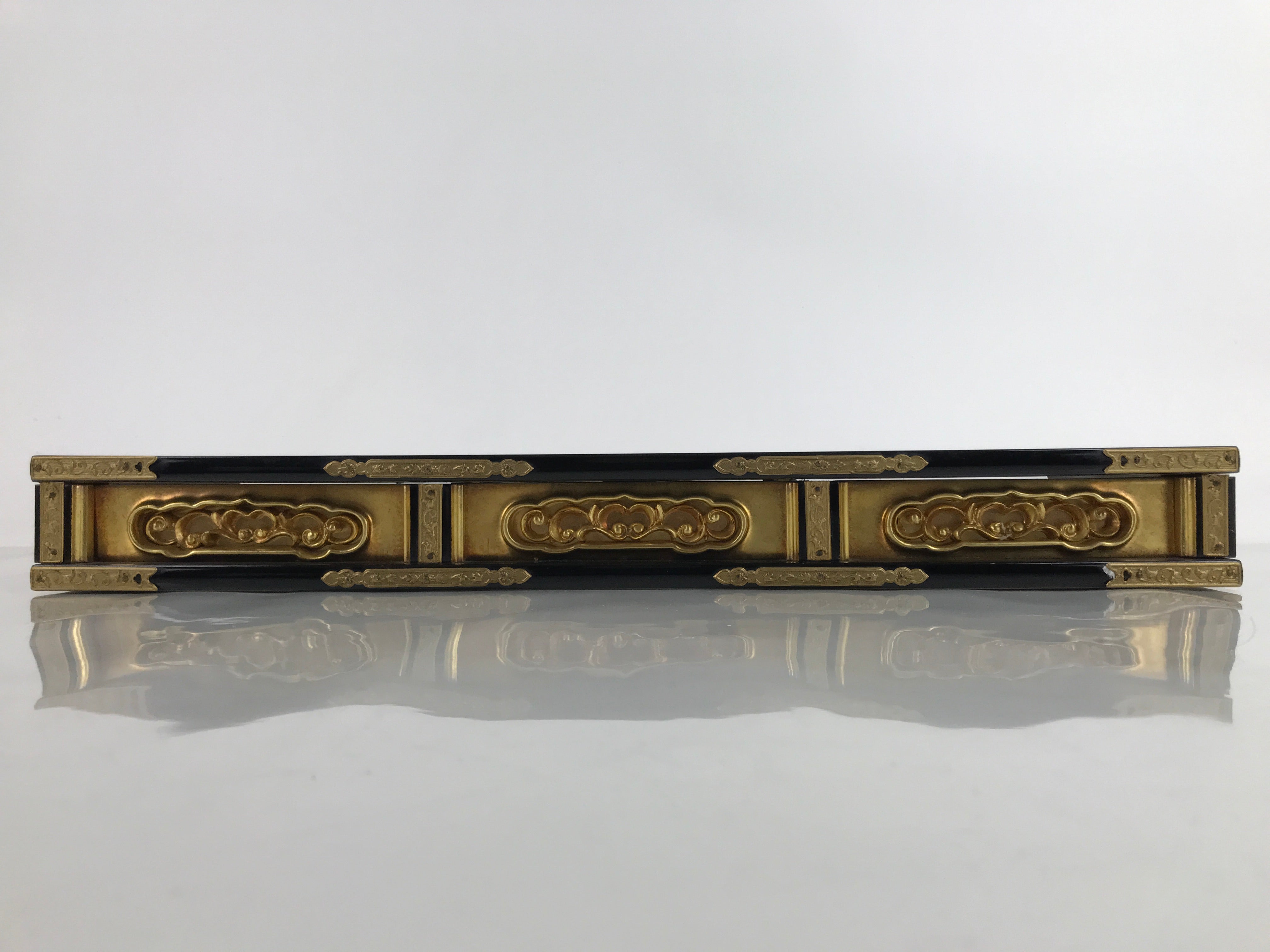 Japanese Buddhist Altar Lacquer Part Vtg Gilt Carved Wood Vines Gold Black BA429