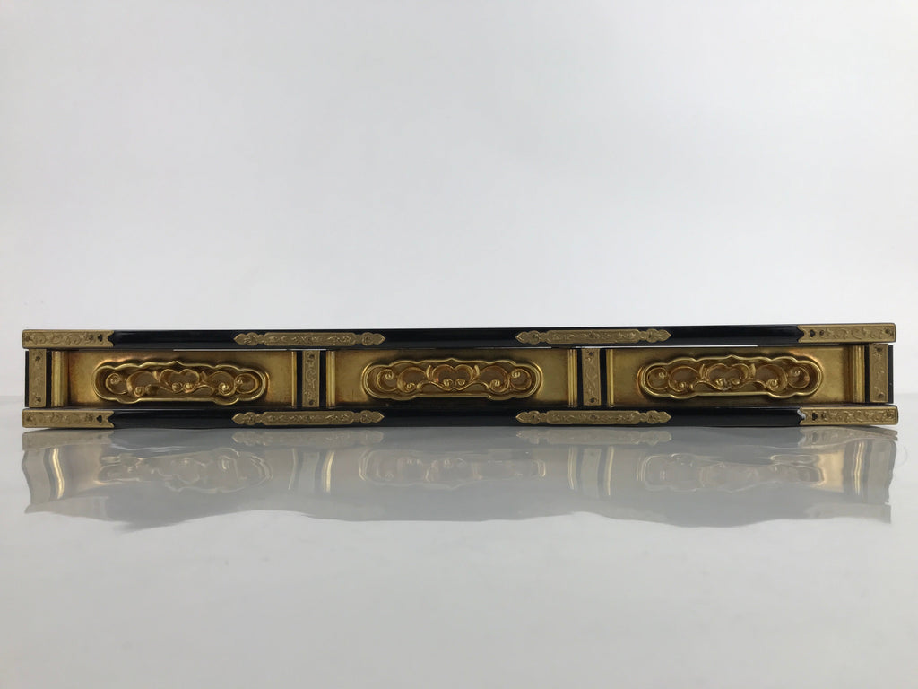 Japanese Buddhist Altar Lacquer Part Vtg Gilt Carved Wood Vines Gold Black BA429