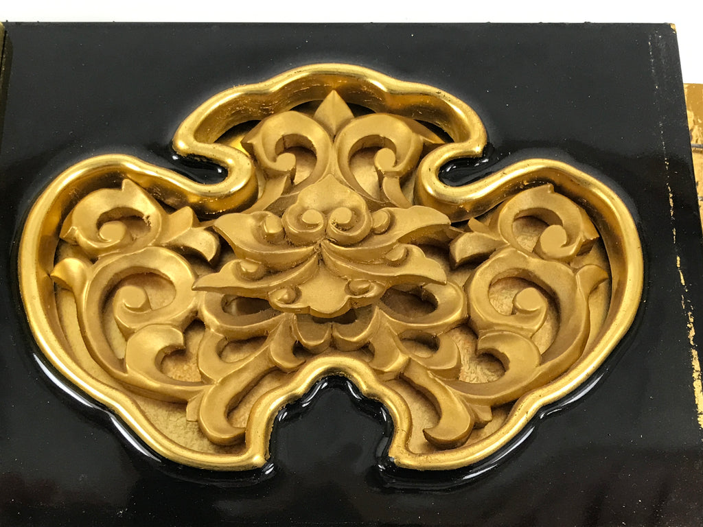 Japanese Buddhist Altar Lacquer Wood Floral Panel Butsudan Spare Part Gold BP11