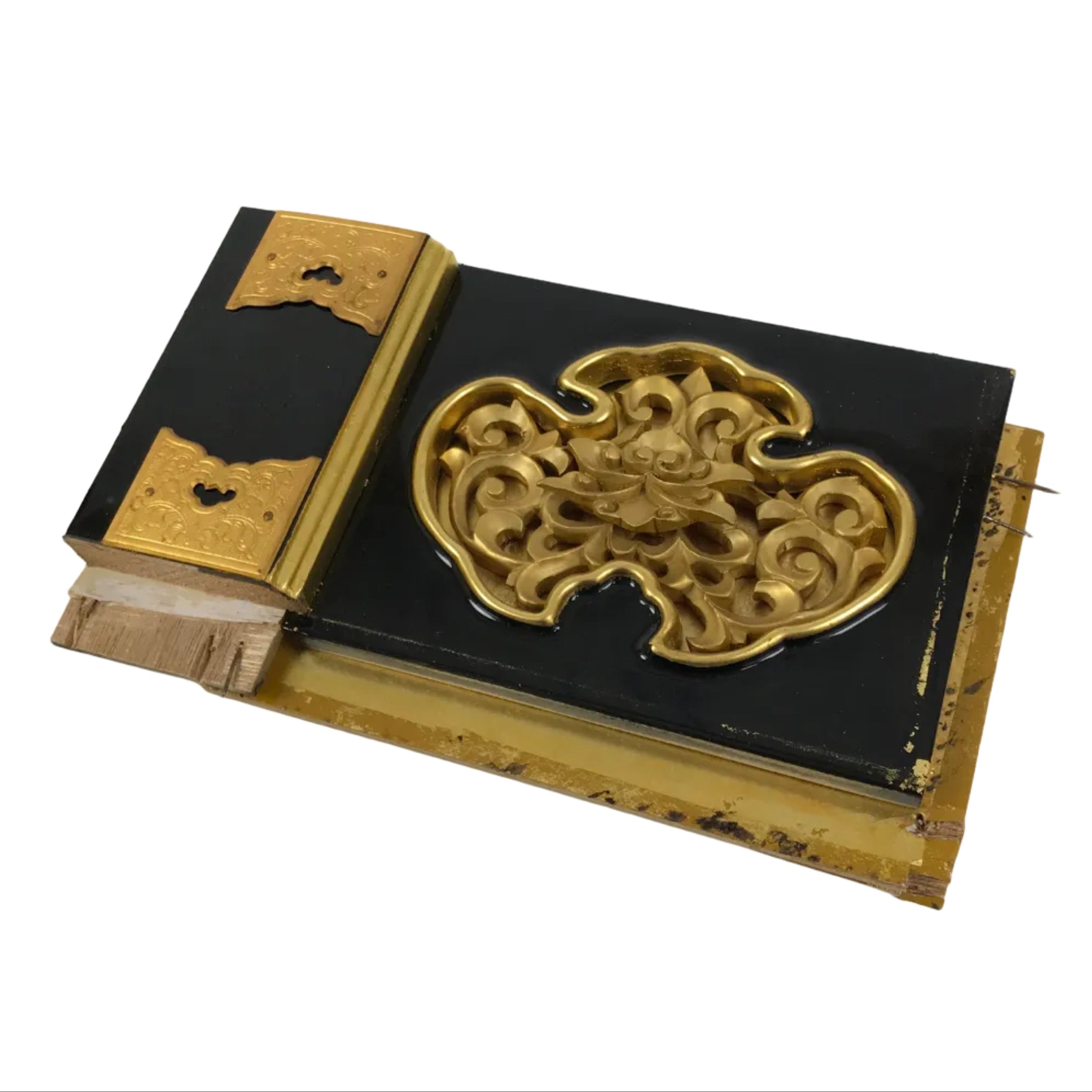Japanese Buddhist Altar Lacquer Wood Floral Panel Butsudan Spare Part Gold BP11