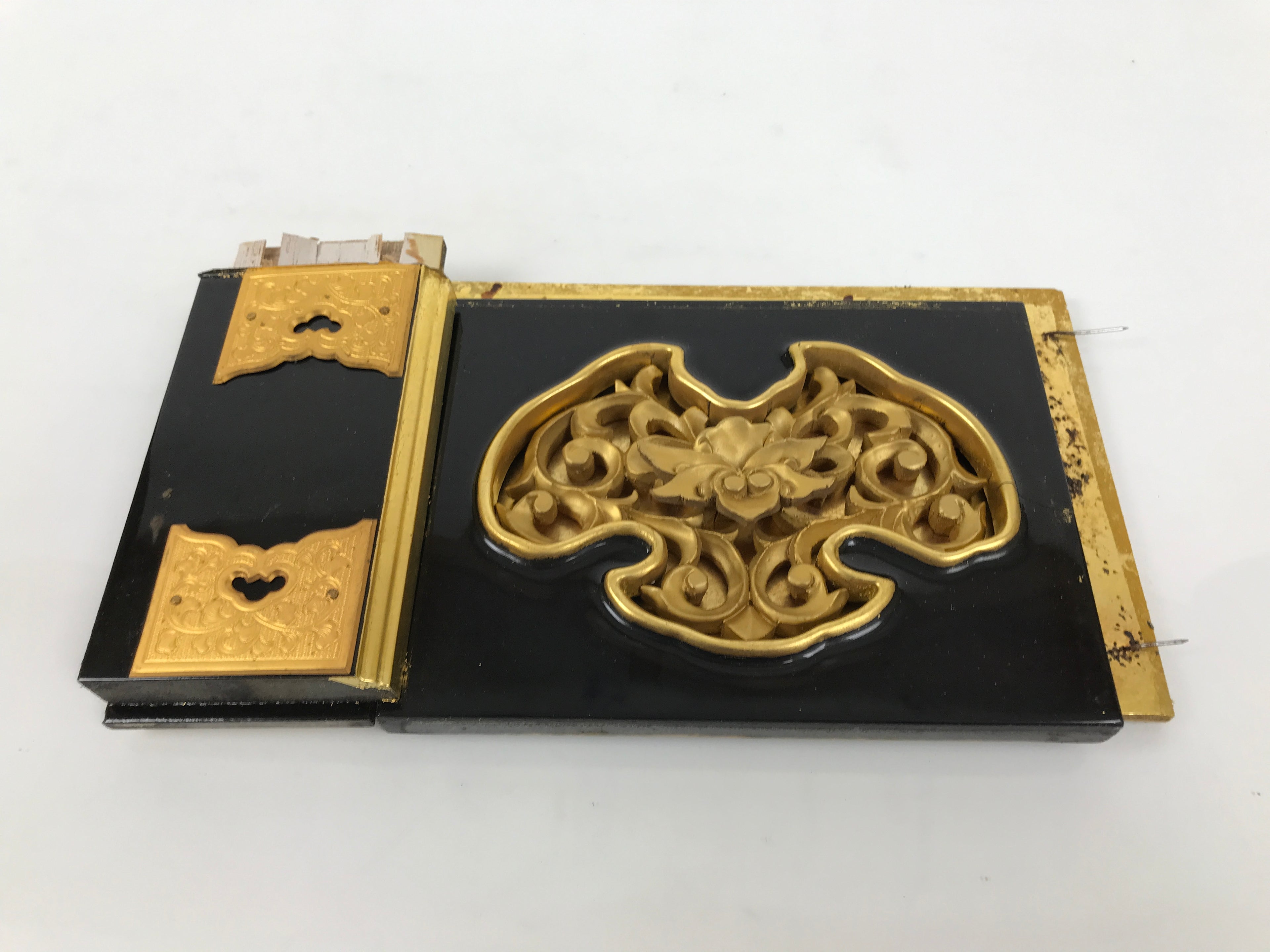 Japanese Buddhist Altar Lacquer Wood Floral Panel Butsudan Spare Part Gold BP12