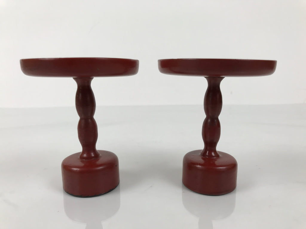 Japanese Buddhist Altar Lacquer Wood Offering Stand Vtg Takatsuki 2pc Red BA767