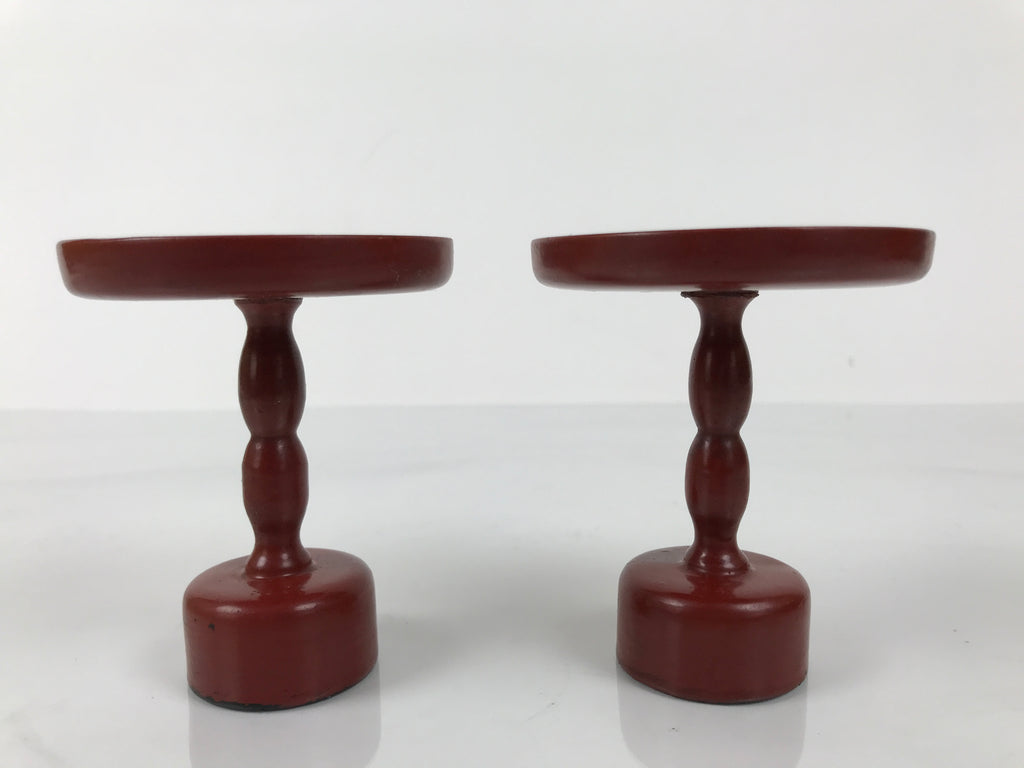 Japanese Buddhist Altar Lacquer Wood Offering Stand Vtg Takatsuki 2pc Red BA767