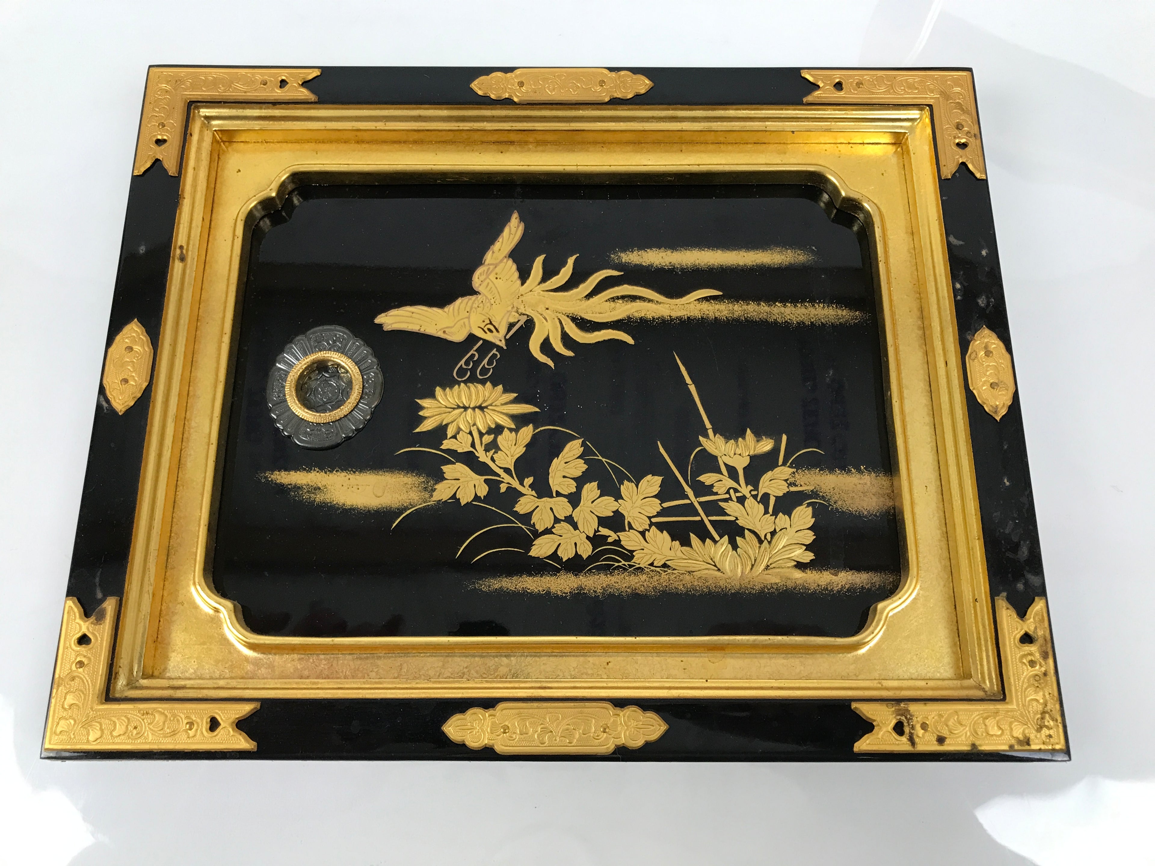 Japanese Buddhist Altar Lacquer Wood Sliding Doors Brass Black Gold Makie BP23