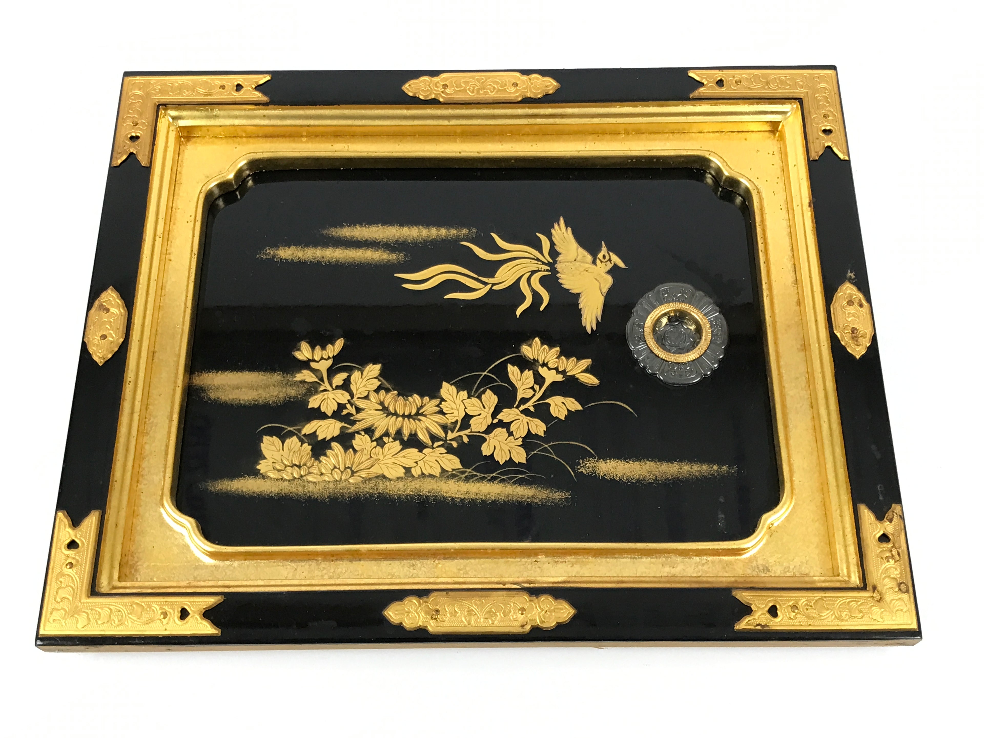 Japanese Buddhist Altar Lacquer Wood Sliding Doors Brass Black Gold Makie BP23