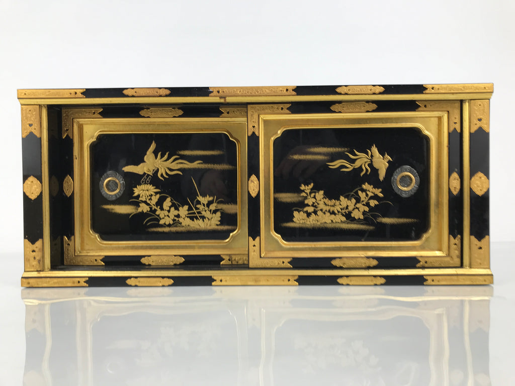 Japanese Buddhist Altar Lacquer Wood Sliding Doors Brass Black Gold Makie BP23