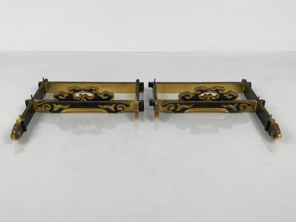 Japanese Buddhist Altar Lacquer Wood Spare Decorative Part 2pc Gold Black BP10