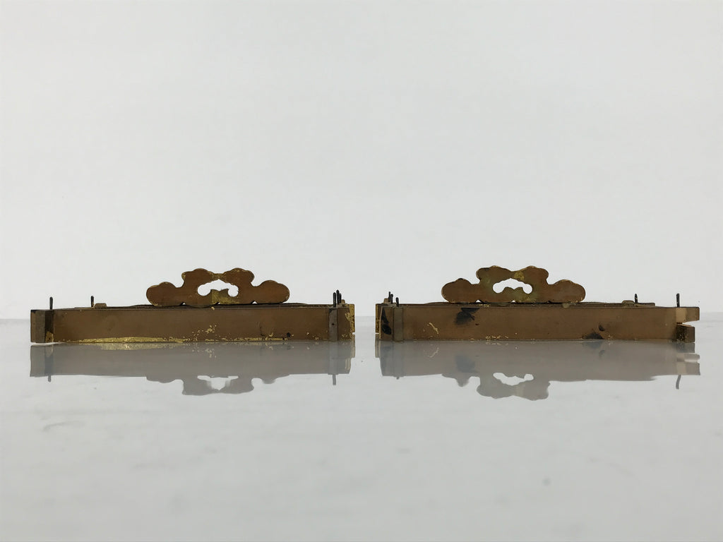 Japanese Buddhist Altar Lacquer Wood Spare Decorative Part 2pc Gold Black BP10