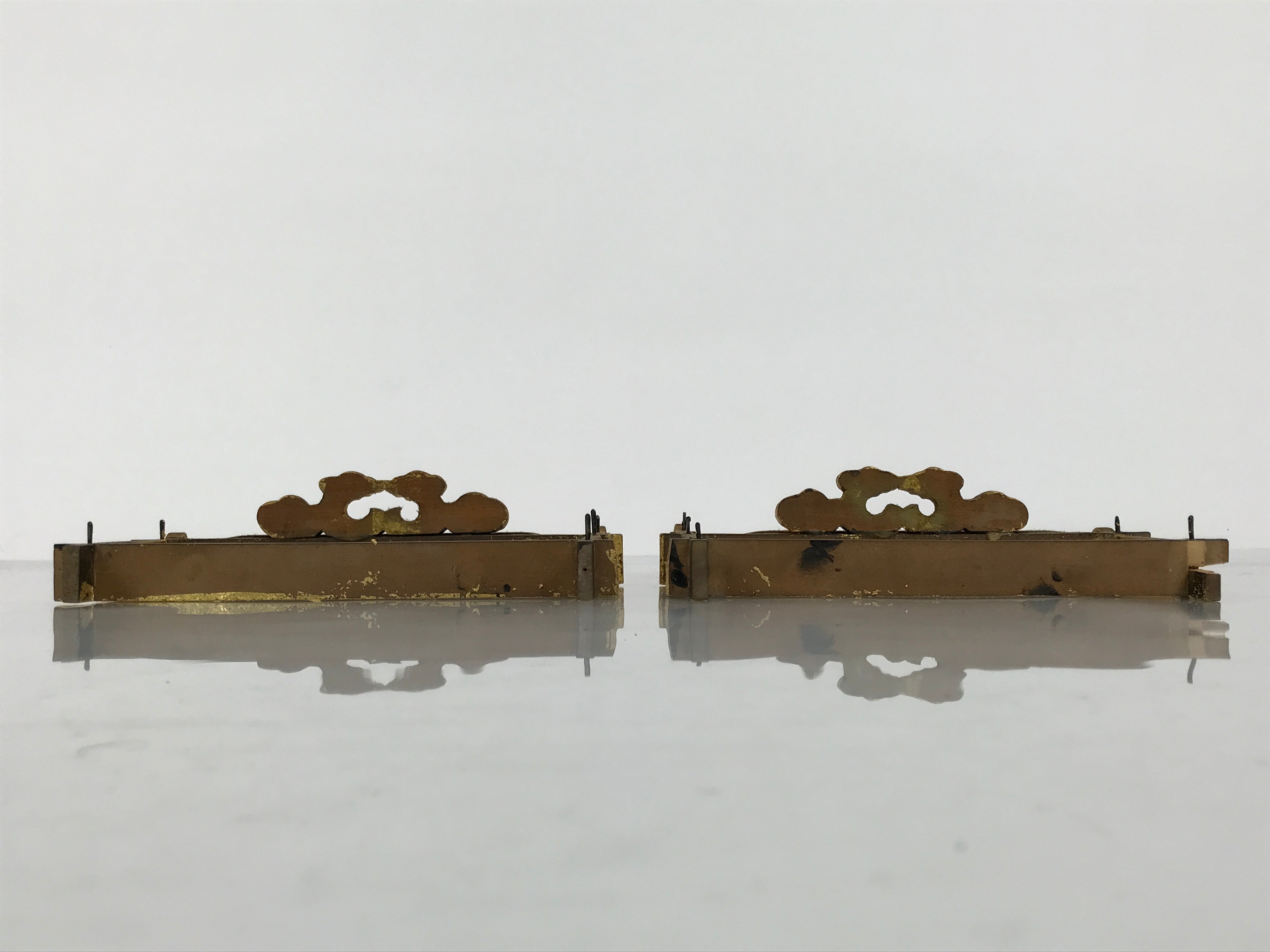 Japanese Buddhist Altar Lacquer Wood Spare Decorative Part 2pc Gold Black BP10