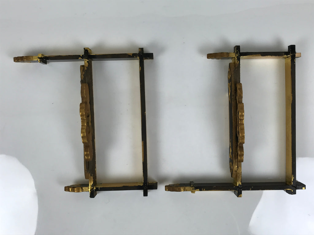 Japanese Buddhist Altar Lacquer Wood Spare Decorative Part 2pc Gold Black BP10