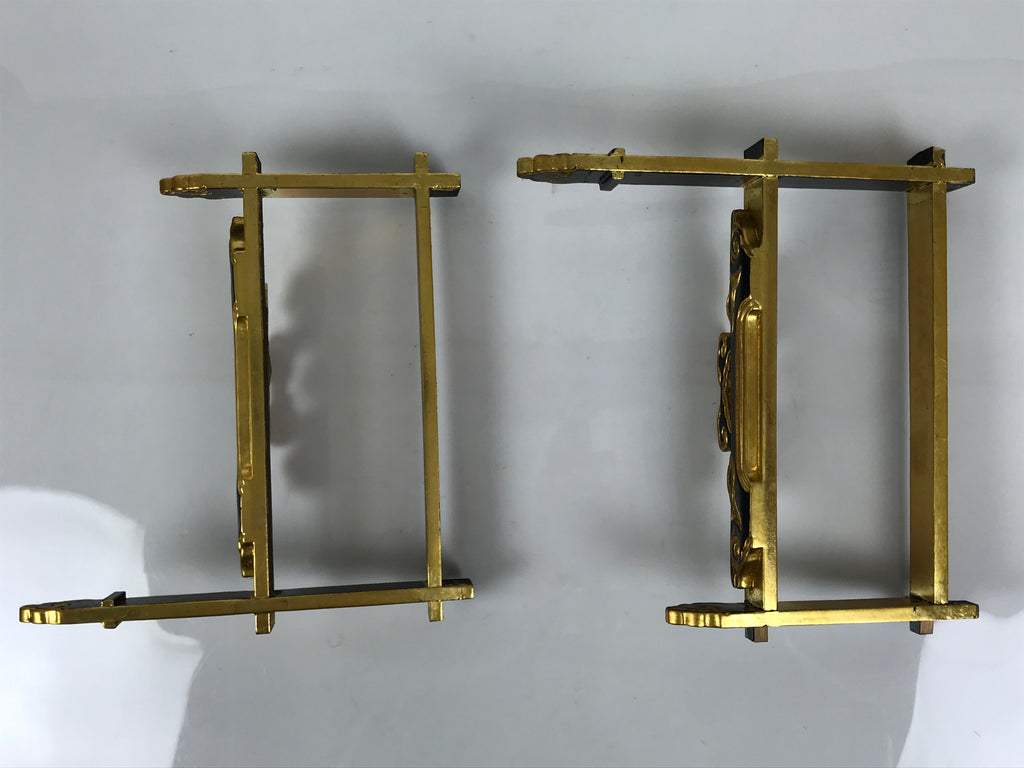 Japanese Buddhist Altar Lacquer Wood Spare Decorative Part 2pc Gold Black BP10