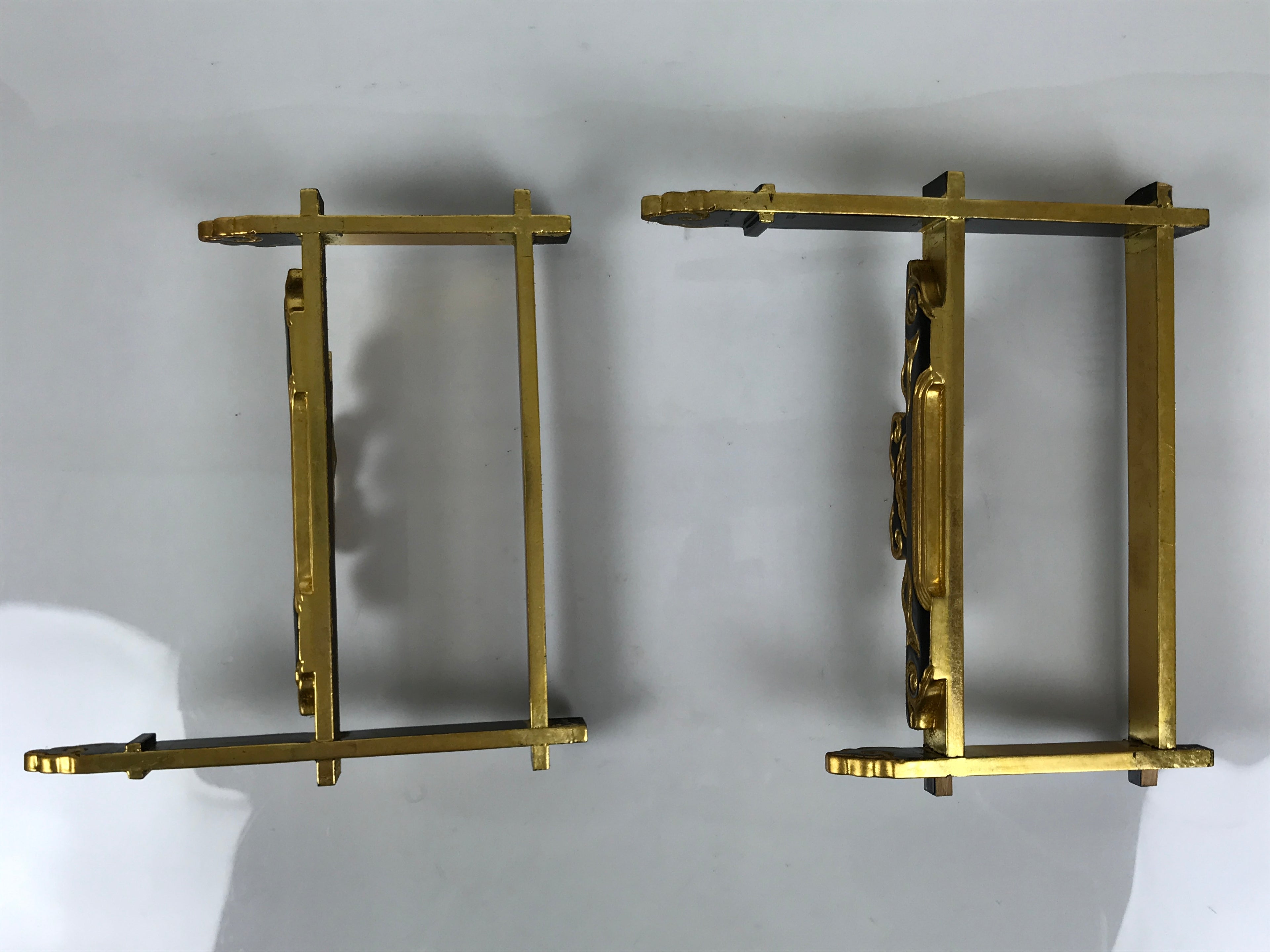 Japanese Buddhist Altar Lacquer Wood Spare Decorative Part 2pc Gold Black BP10