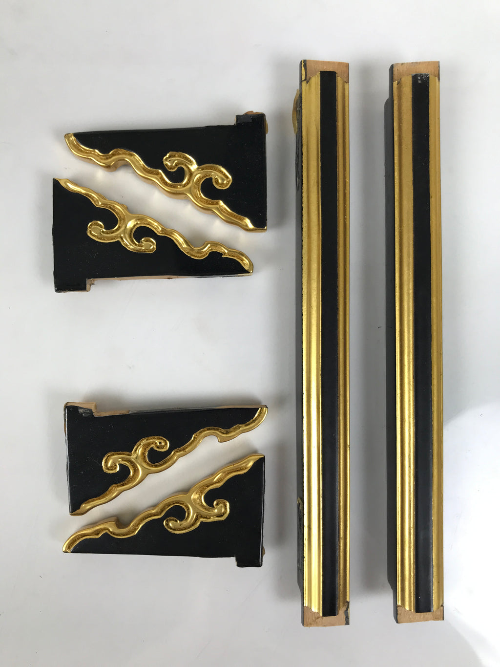 Japanese Buddhist Altar Lacquer Wood Spare Decorative Part 6pc Gold Black BP34