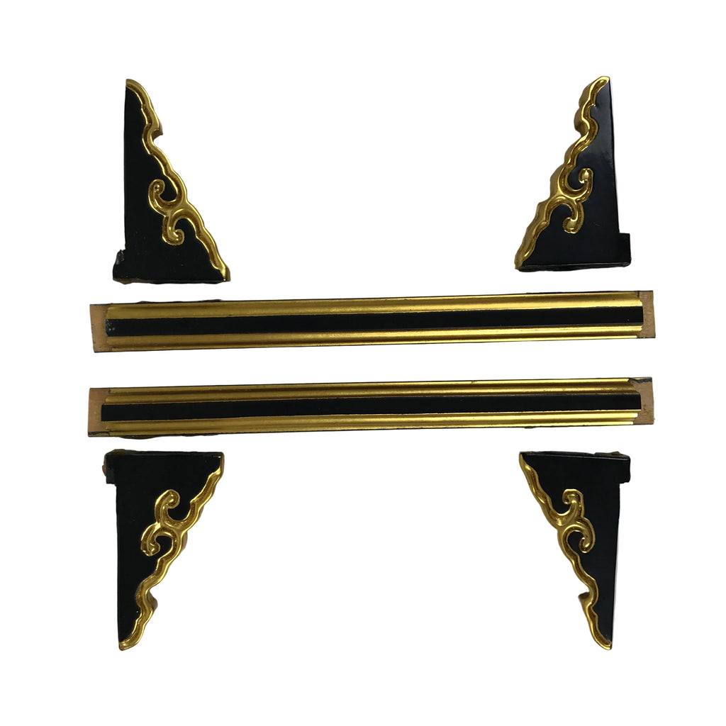 Japanese Buddhist Altar Lacquer Wood Spare Decorative Part 6pc Gold Black BP34