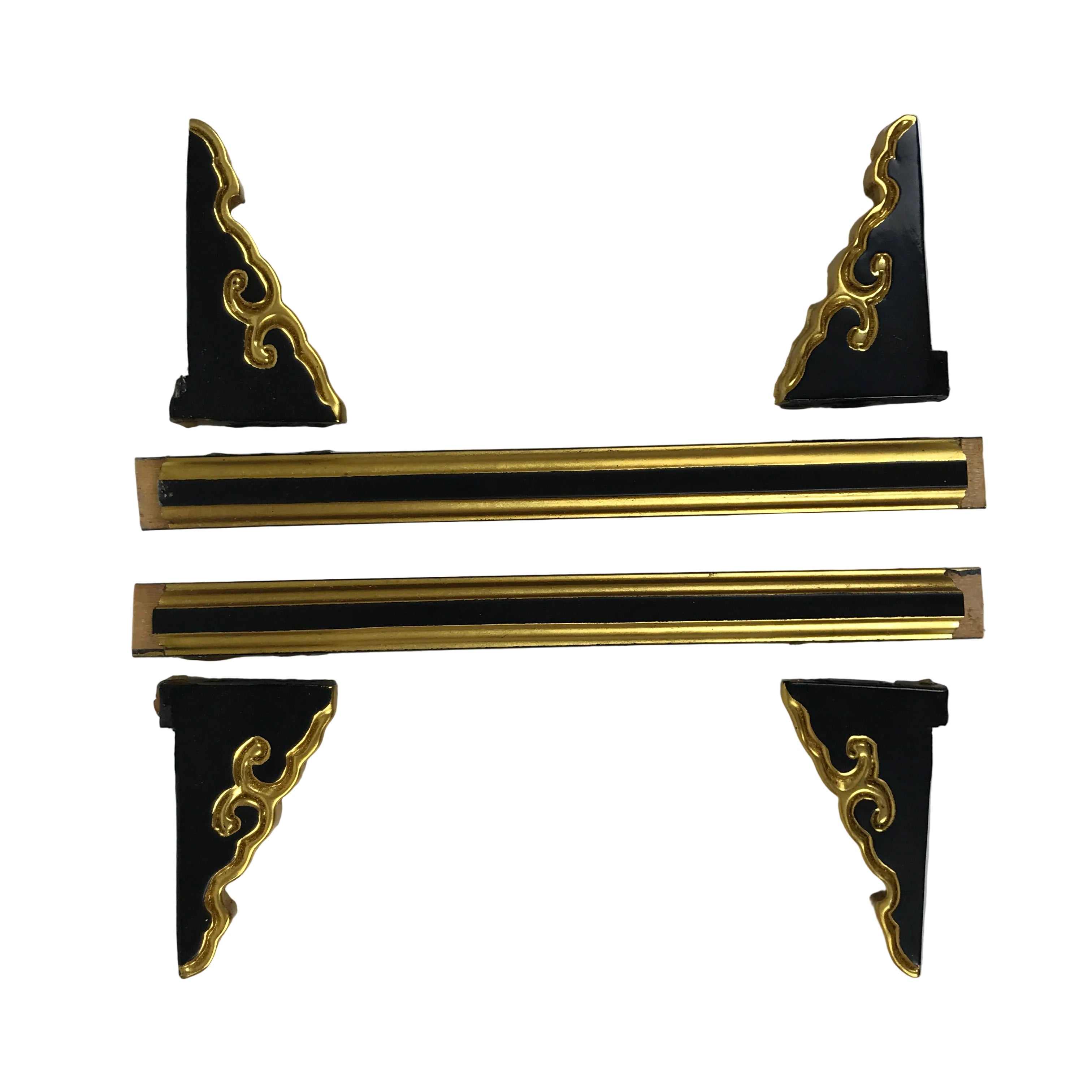 Japanese Buddhist Altar Lacquer Wood Spare Decorative Part 6pc Gold Black BP34