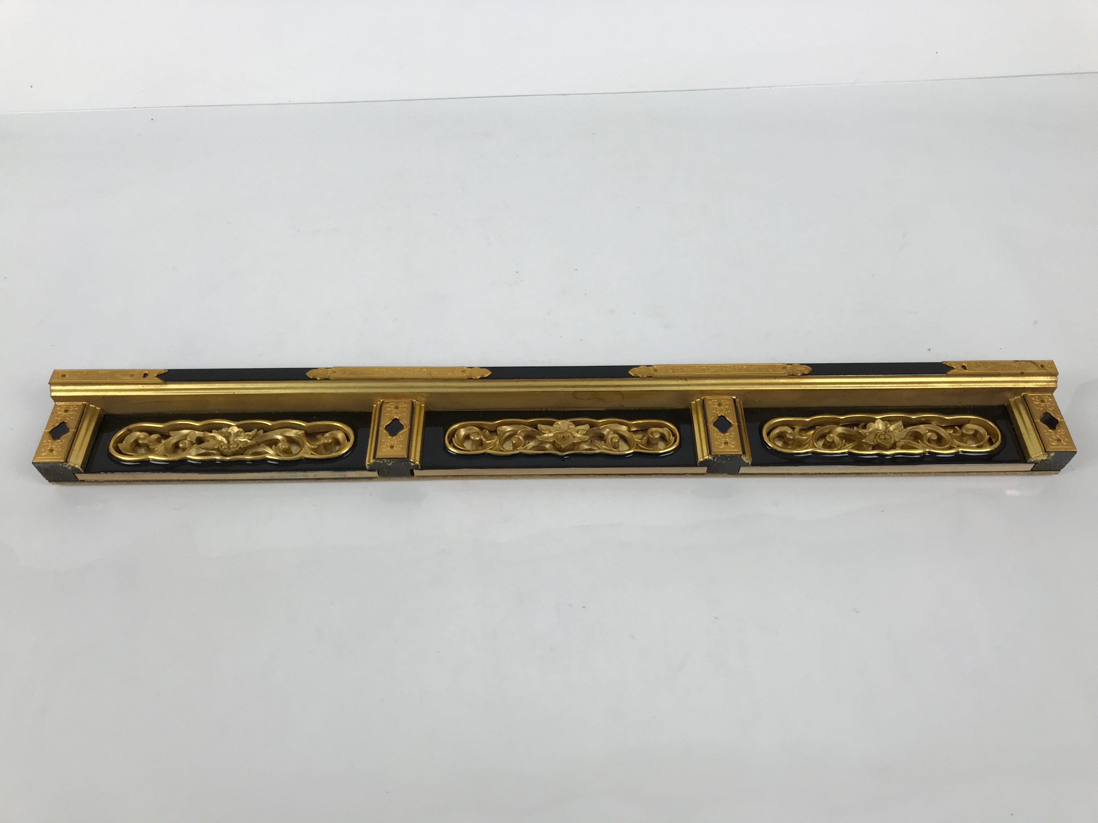 Japanese Buddhist Altar Lacquer Wood Spare Part Border Piece Brass Floral BP9