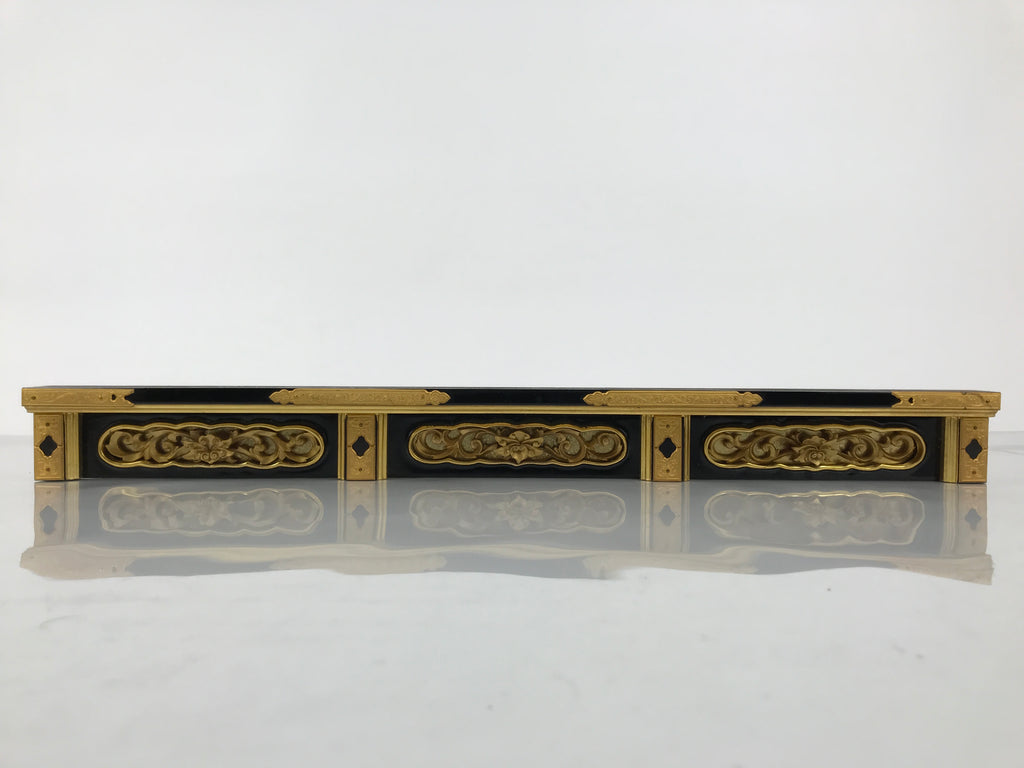 Japanese Buddhist Altar Lacquer Wood Spare Part Border Piece Brass Floral BP9