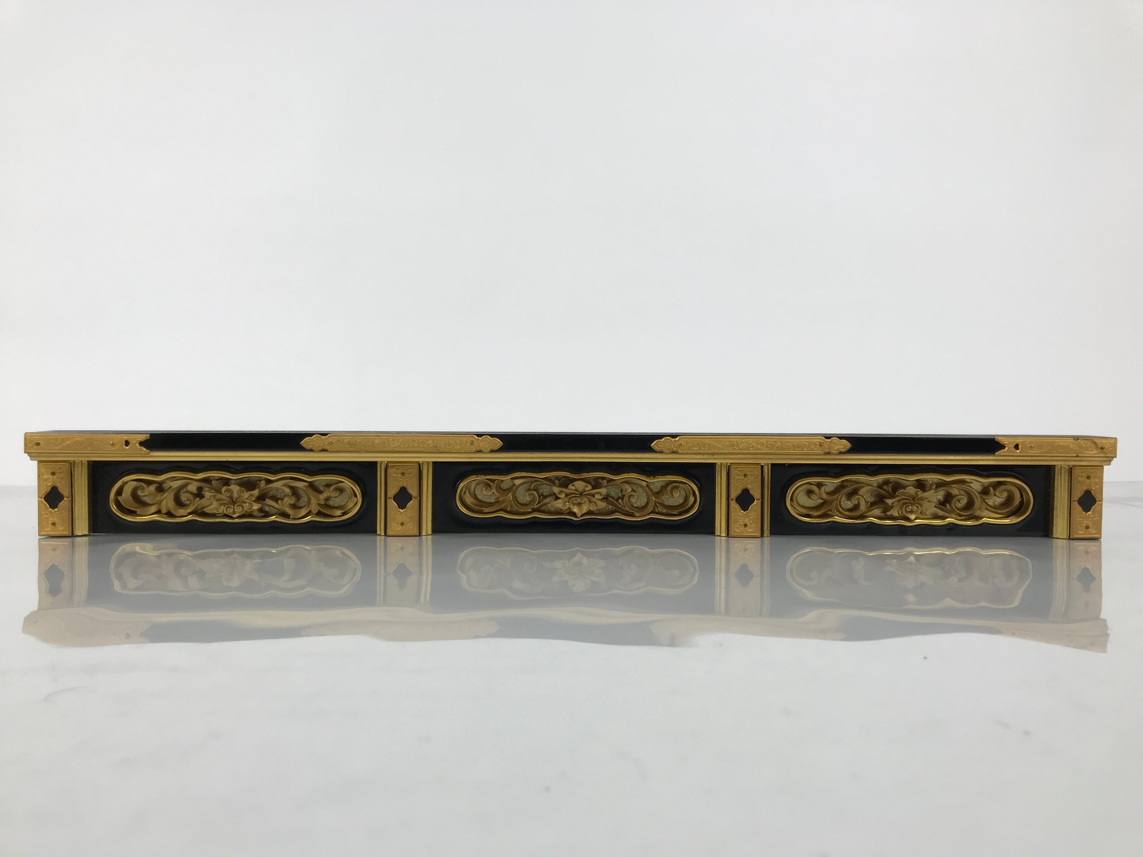 Japanese Buddhist Altar Lacquer Wood Spare Part Border Piece Brass Floral BP9