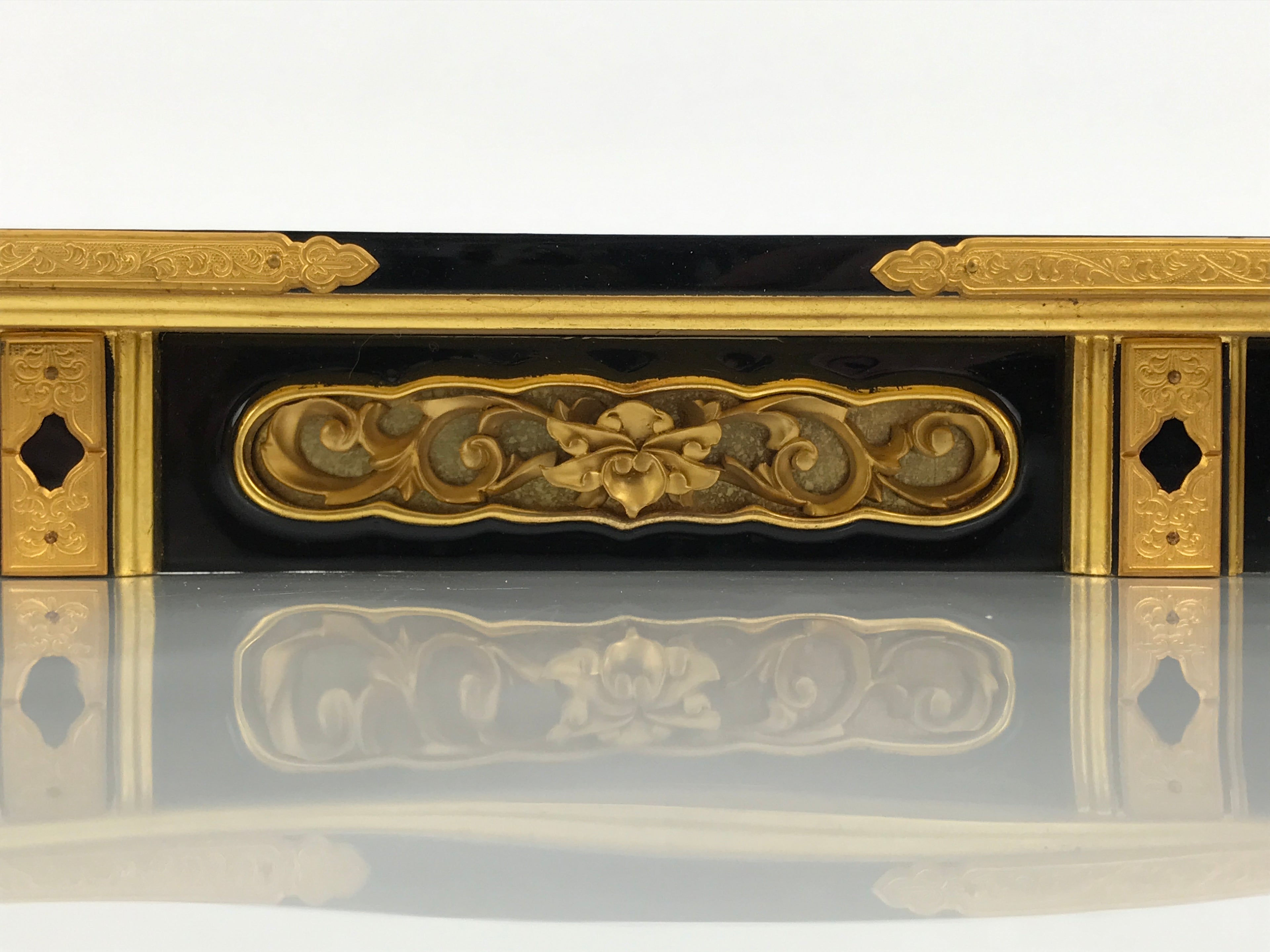 Japanese Buddhist Altar Lacquer Wood Spare Part Border Piece Brass Floral BP9