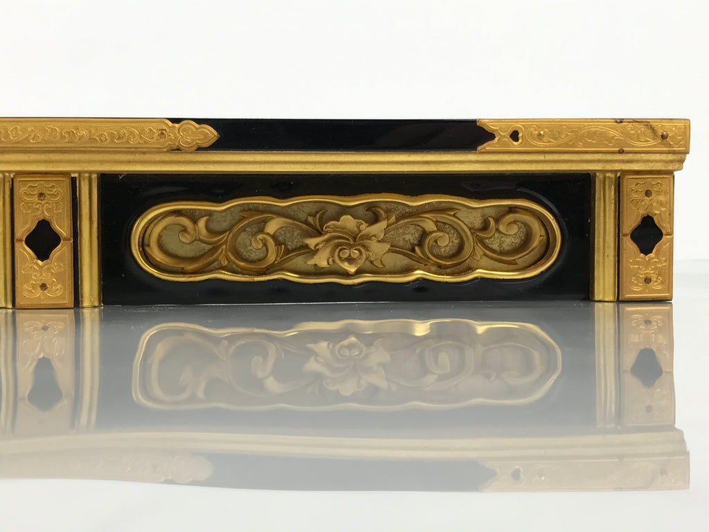 Japanese Buddhist Altar Lacquer Wood Spare Part Border Piece Brass Floral BP9