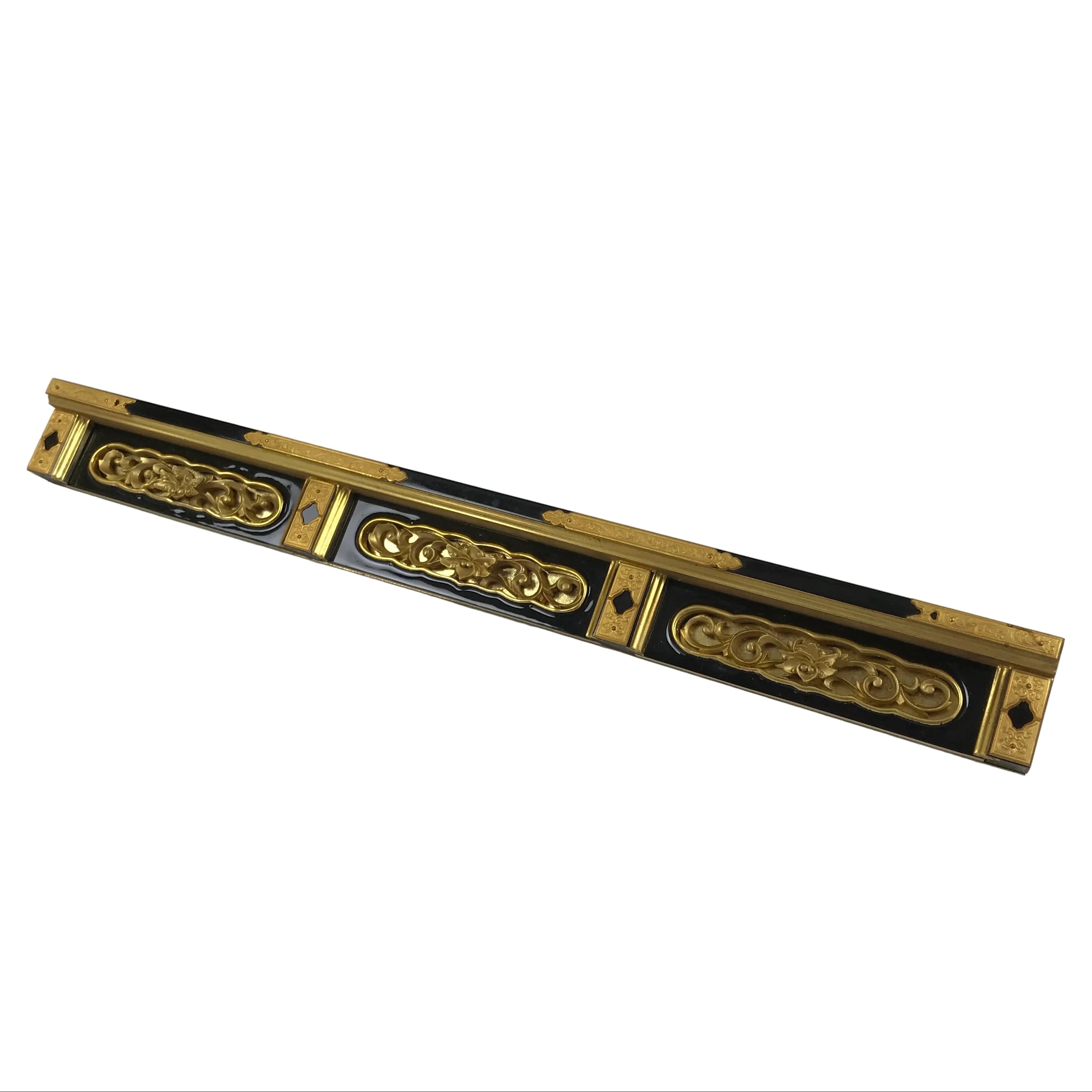 Japanese Buddhist Altar Lacquer Wood Spare Part Border Piece Brass Floral BP9
