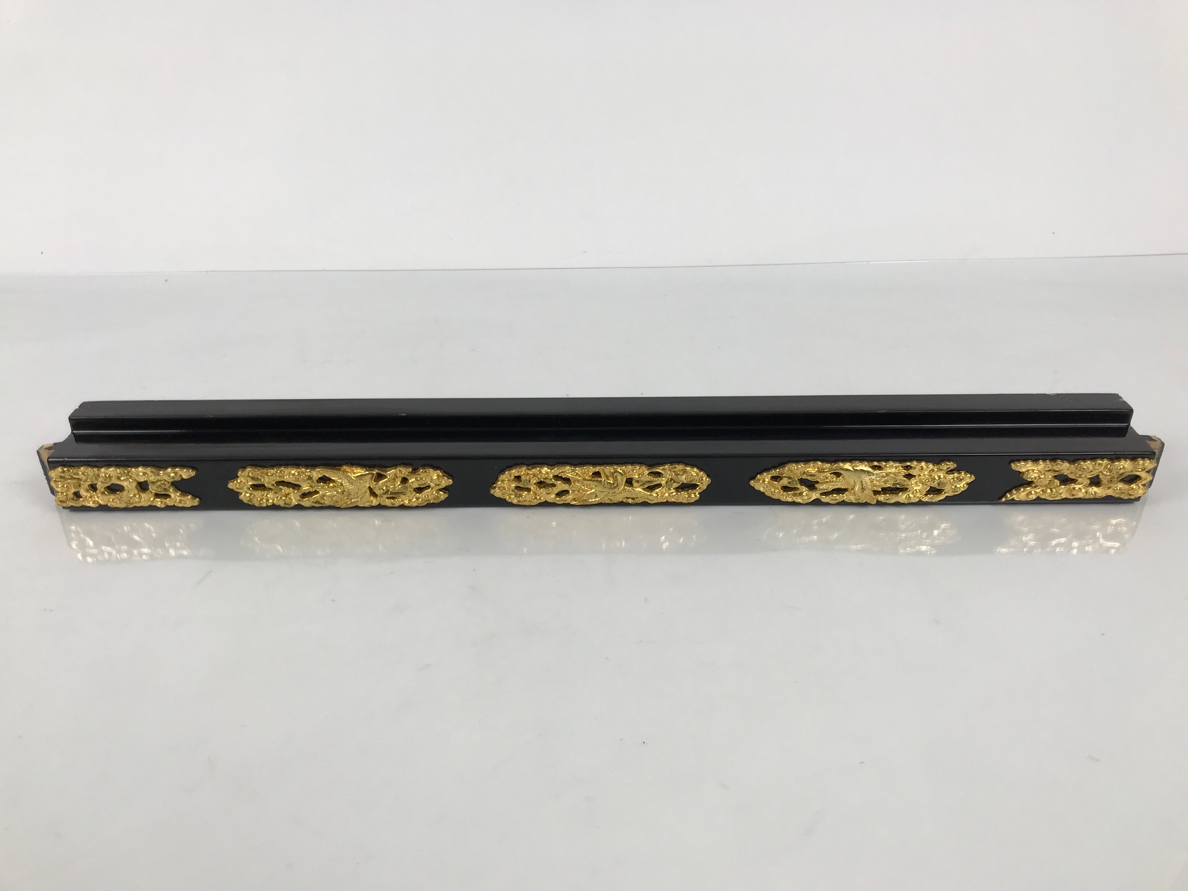 Japanese Buddhist Altar Lacquer Wood Spare Part Vtg Base Piece Brass Cranes BP6