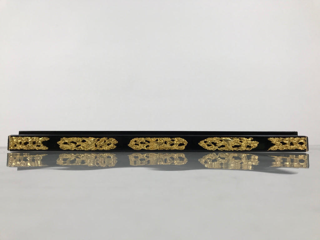 Japanese Buddhist Altar Lacquer Wood Spare Part Vtg Base Piece Brass Cranes BP6