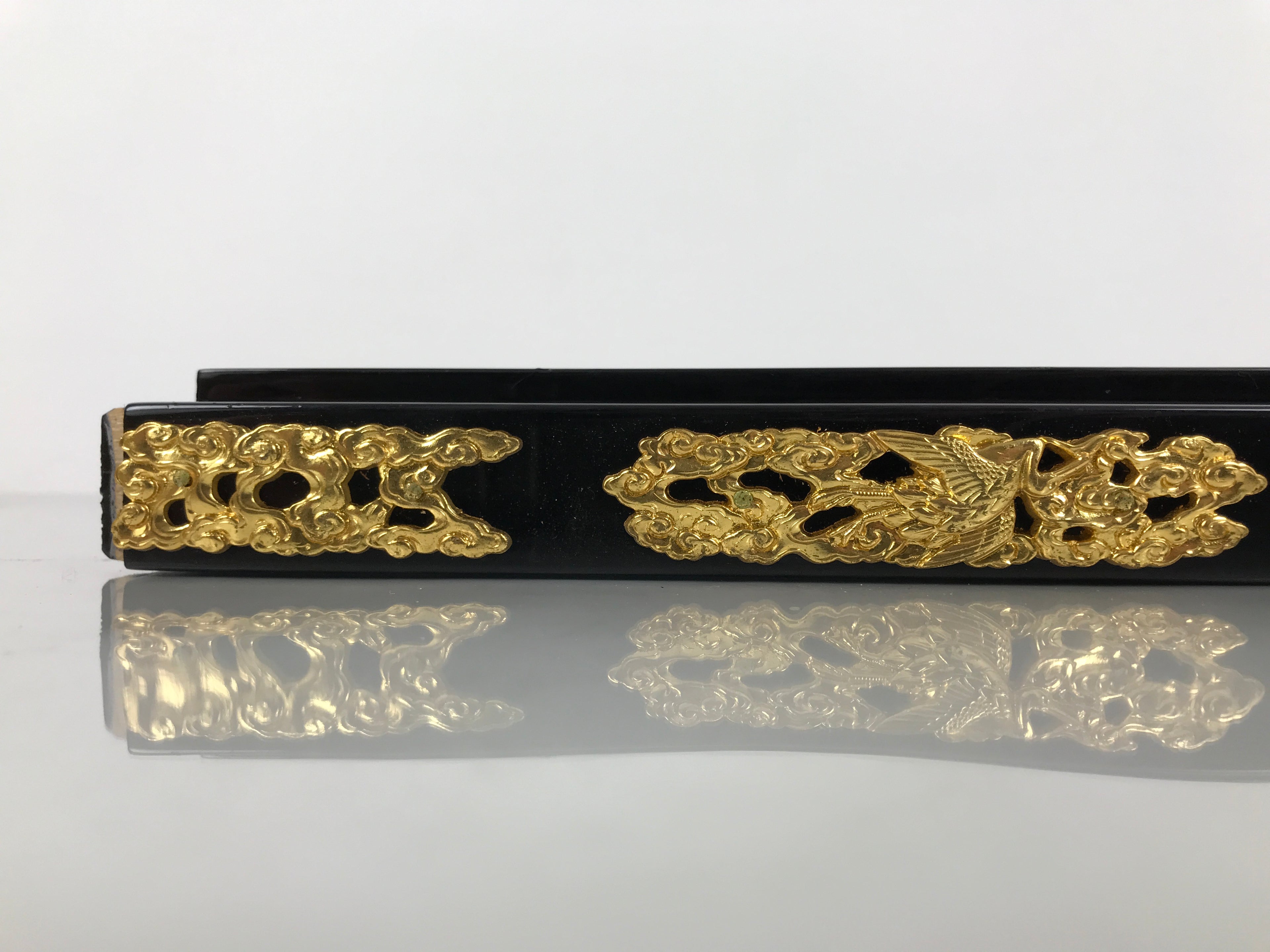 Japanese Buddhist Altar Lacquer Wood Spare Part Vtg Base Piece Brass Cranes BP6