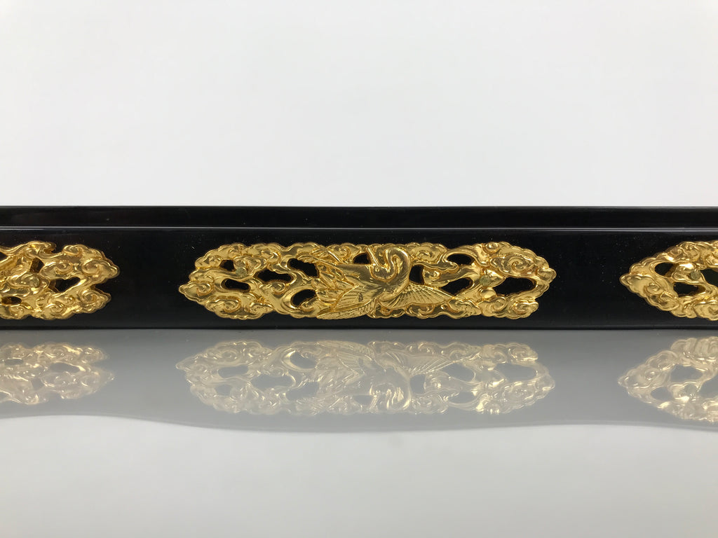 Japanese Buddhist Altar Lacquer Wood Spare Part Vtg Base Piece Brass Cranes BP6