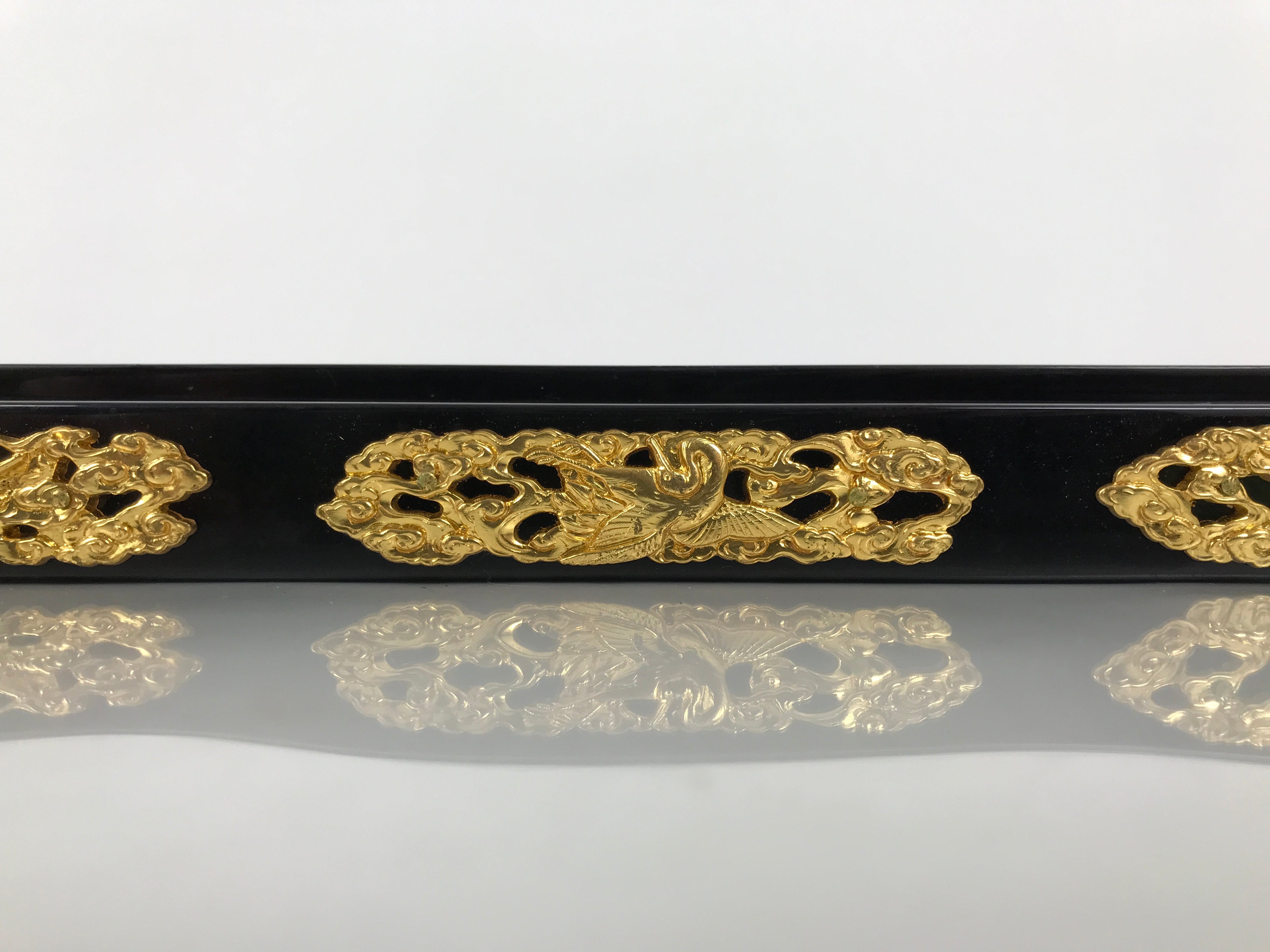 Japanese Buddhist Altar Lacquer Wood Spare Part Vtg Base Piece Brass Cranes BP6