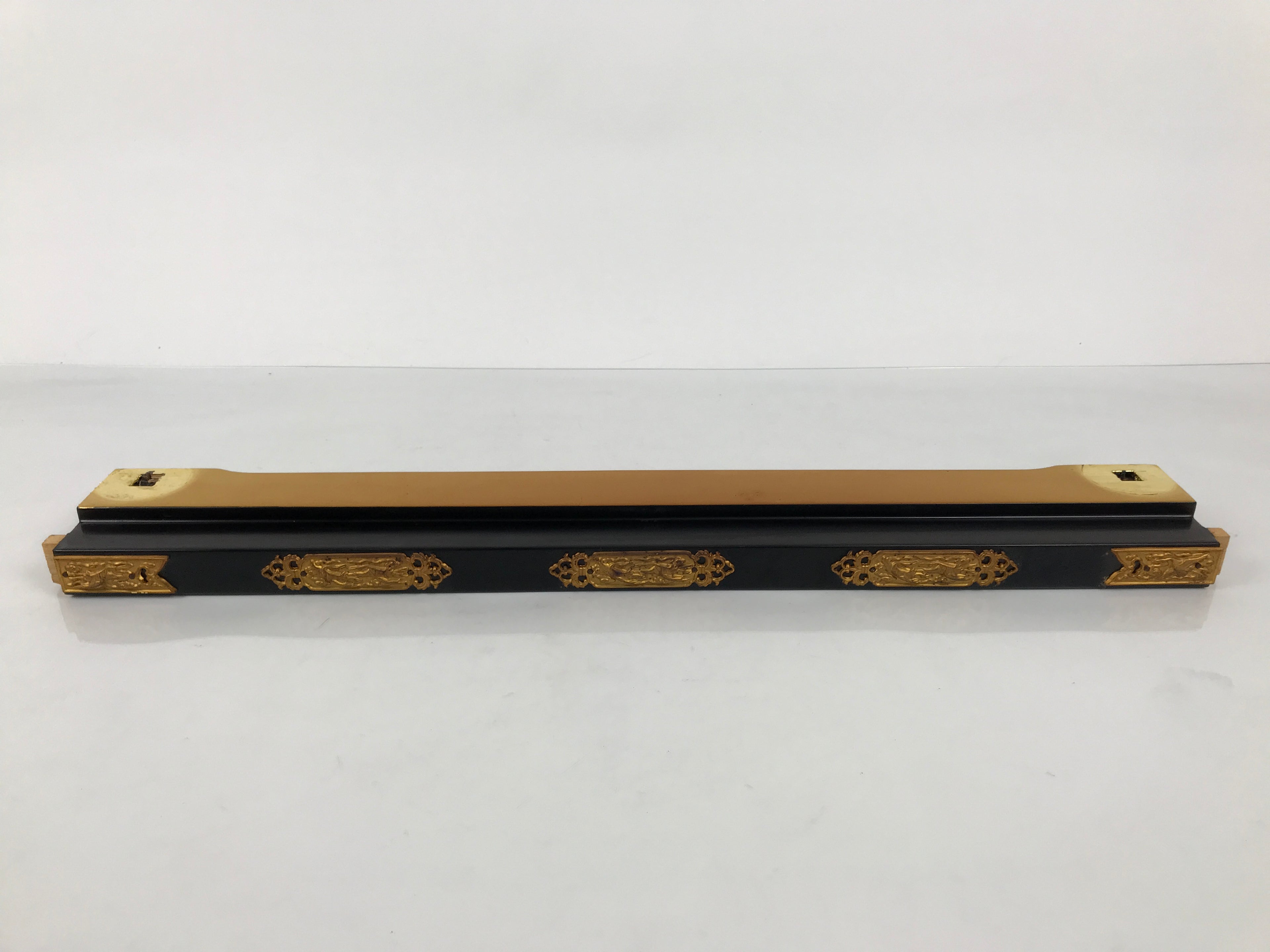 Japanese Buddhist Altar Lacquer Wood Spare Part Vtg Base Piece Brass Cranes BP8