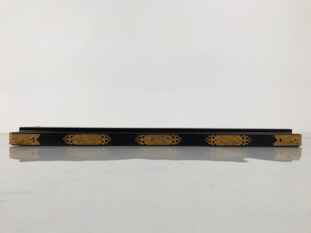Japanese Buddhist Altar Lacquer Wood Spare Part Vtg Base Piece Brass Cranes BP8
