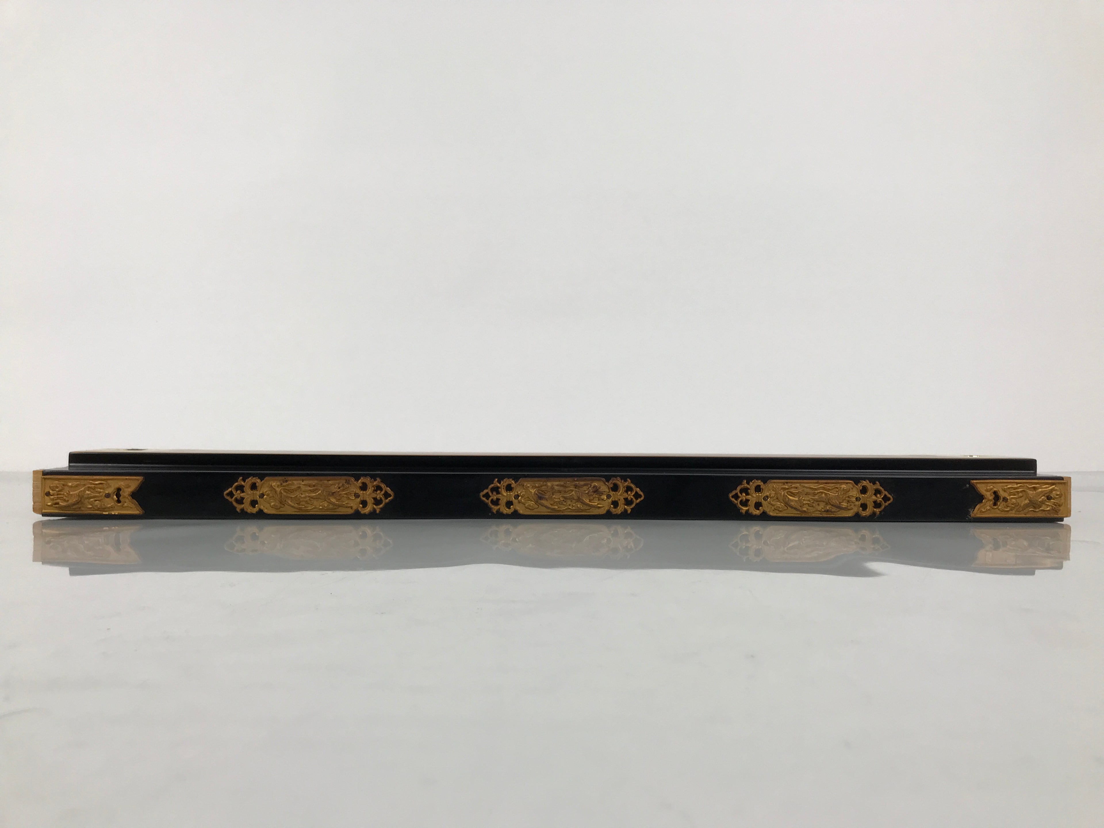 Japanese Buddhist Altar Lacquer Wood Spare Part Vtg Base Piece Brass Cranes BP8