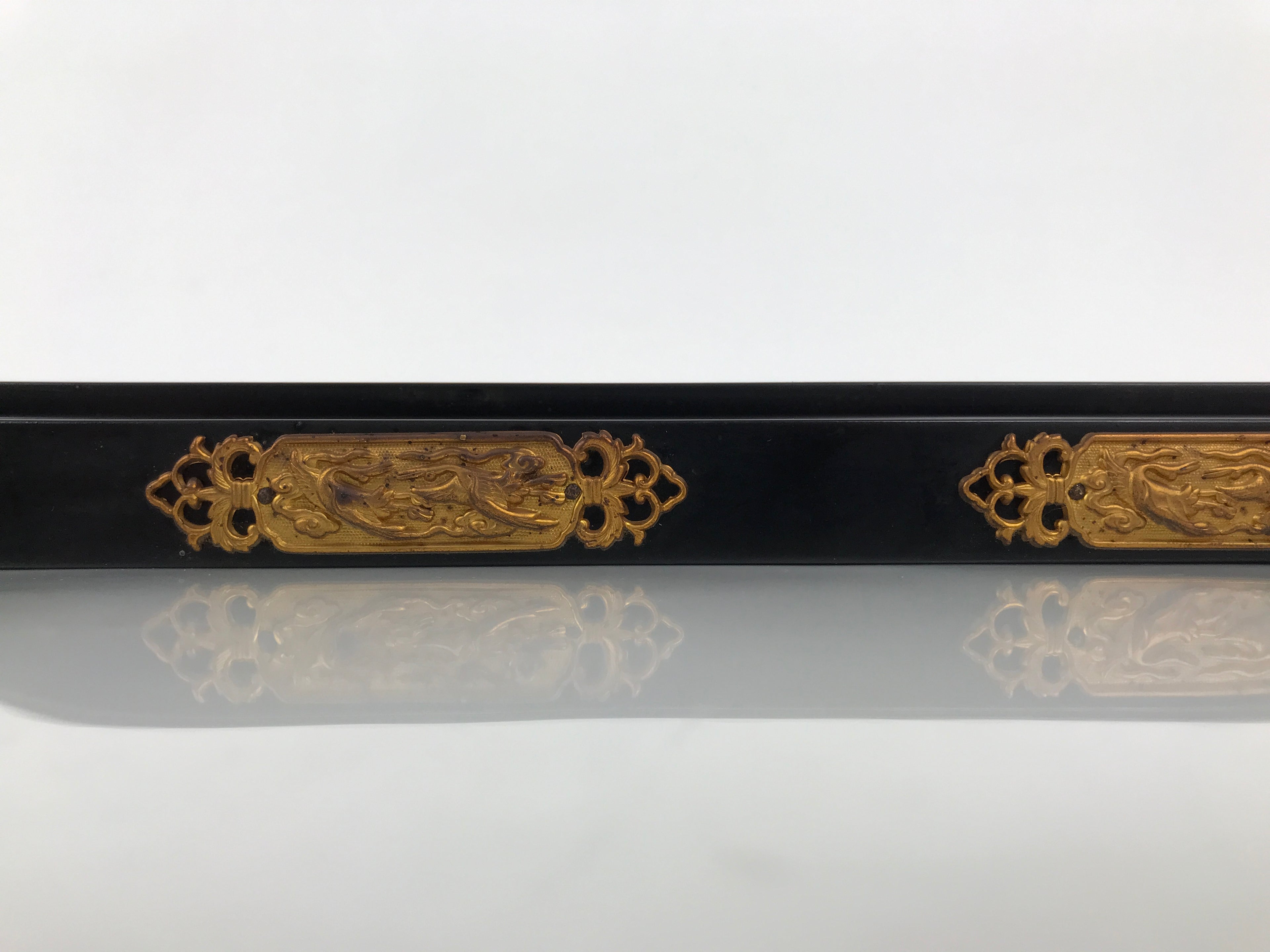 Japanese Buddhist Altar Lacquer Wood Spare Part Vtg Base Piece Brass Cranes BP8