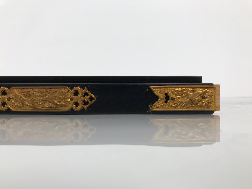 Japanese Buddhist Altar Lacquer Wood Spare Part Vtg Base Piece Brass Cranes BP8