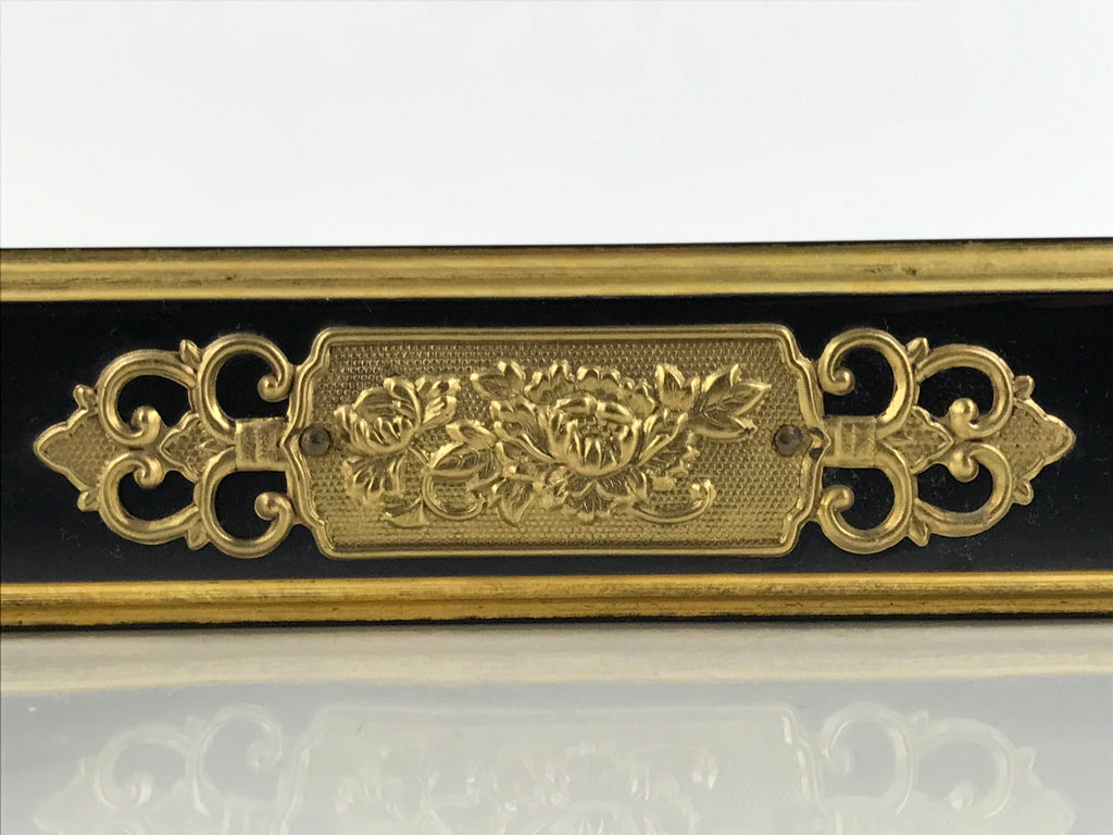 Japanese Buddhist Altar Lacquer Wood Spare Part Vtg Shelf Brass Black BA433