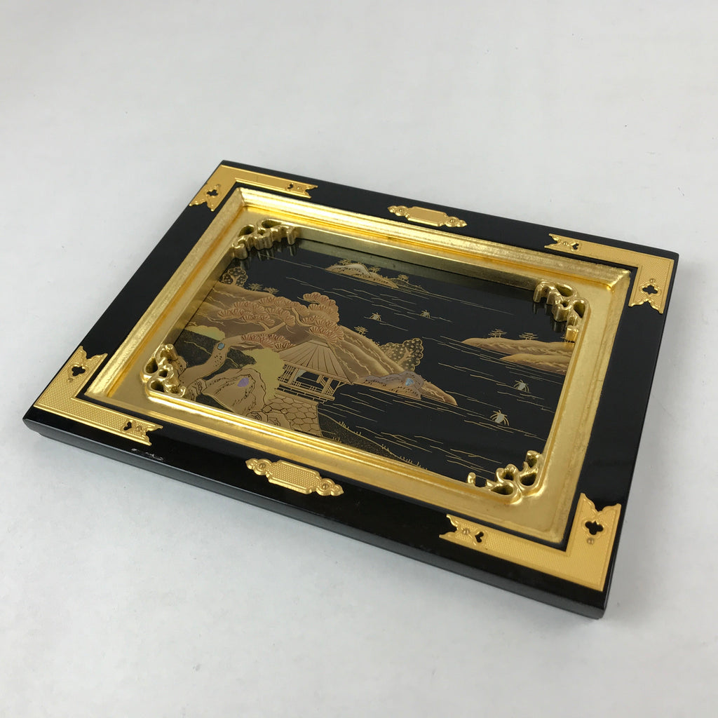Japanese Buddhist Altar Lacquered Door Panel Vtg Gilt Makie Scenery Gold BA233