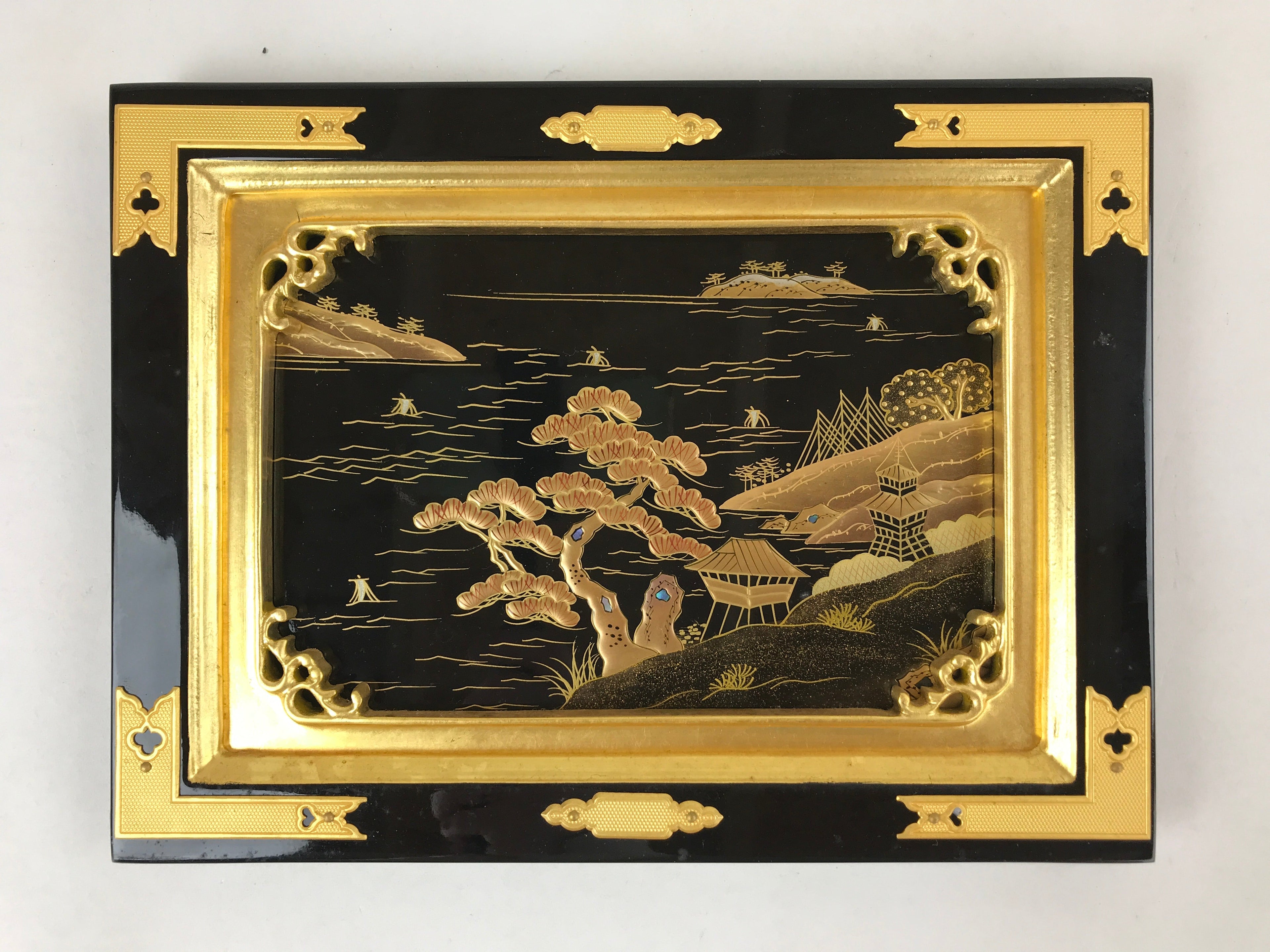 Japanese Buddhist Altar Lacquered Door Panel Vtg Gilt Makie Scenery Gold BA234