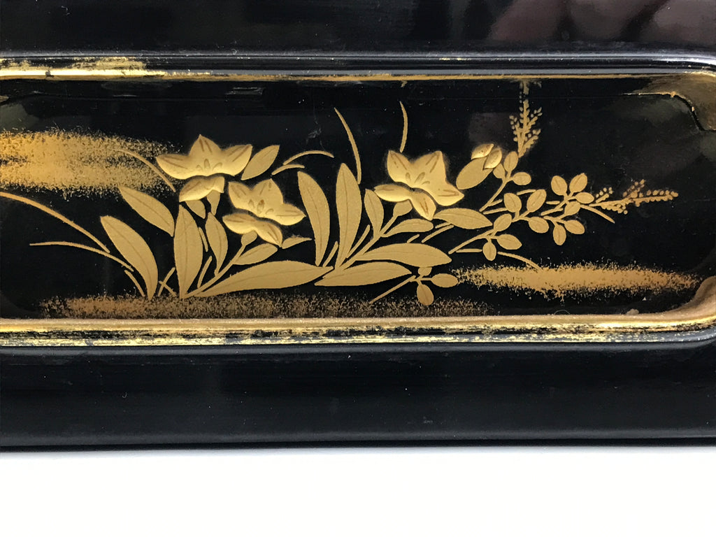 Japanese Buddhist Altar Lacquered Drawer Brass Black Gold Bellflower Makie BP24