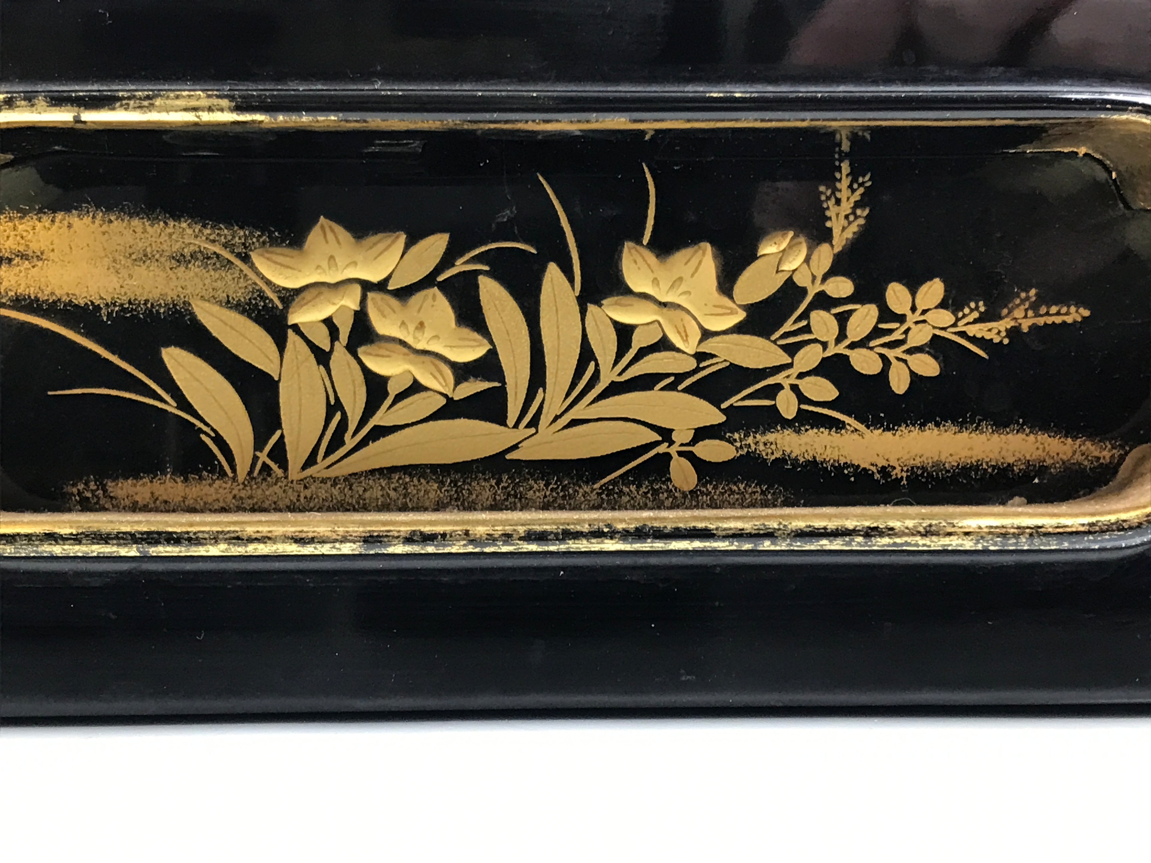Japanese Buddhist Altar Lacquered Drawer Brass Black Gold Bellflower Makie BP24