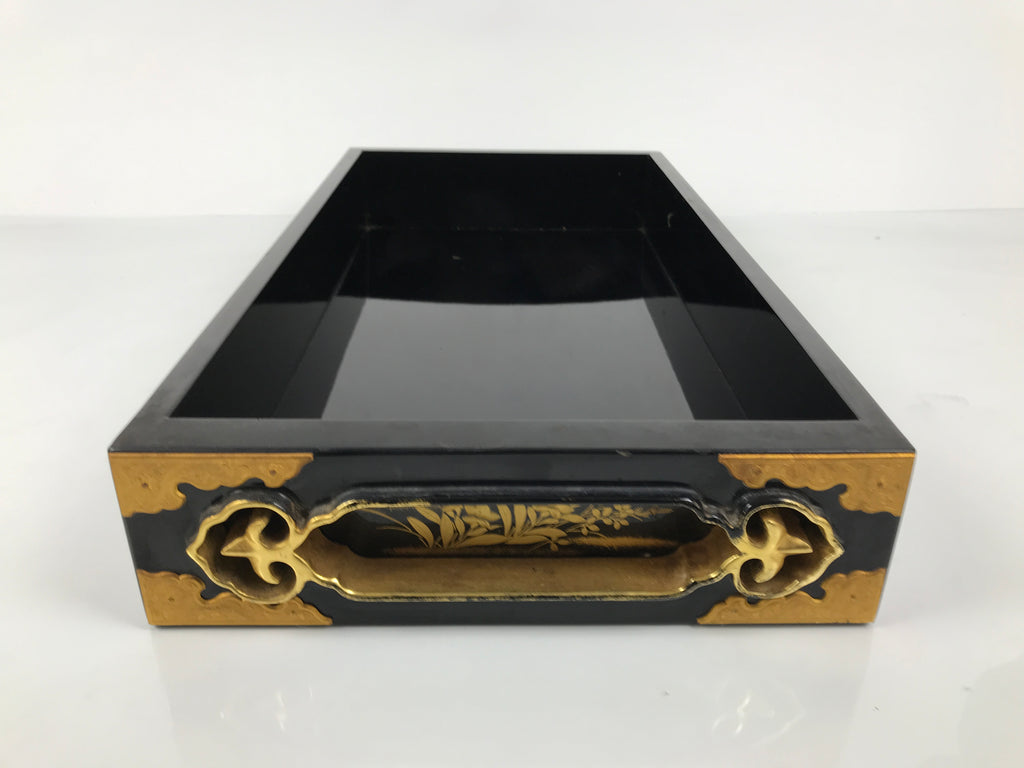 Japanese Buddhist Altar Lacquered Drawer Brass Black Gold Bellflower Makie BP24